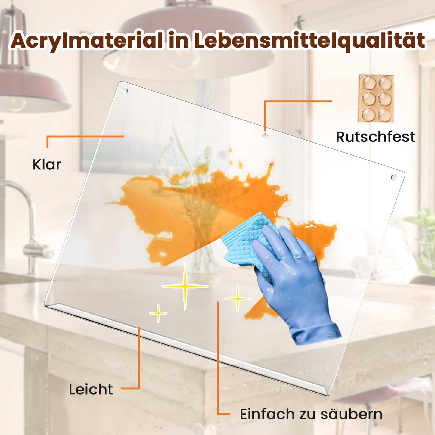 Gracenal Acryl Schneidebrett, Cutting Board, 43x33cm Großes Schneidbrett Rutschfest mit Lippe, Schneidebrett Glas Alternativen Küchenbrett Durchsichtig, Geschenk Küche Küchenutensilien, Küchen Gadgets