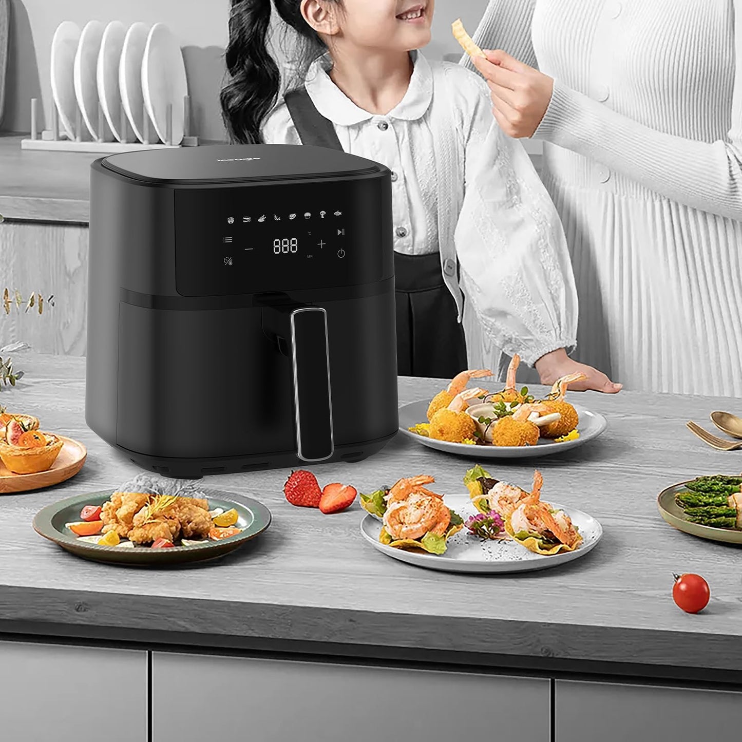 iceagle Heißluftfritteuse 6,5 L Airfryer XL - Fritteuse Ohne Fett mit Metallinnenraum | 1700W Heissluftfriteuse mit 8 Kochprogramme, Digitalem Display, mit deutschem Rezeptbuch