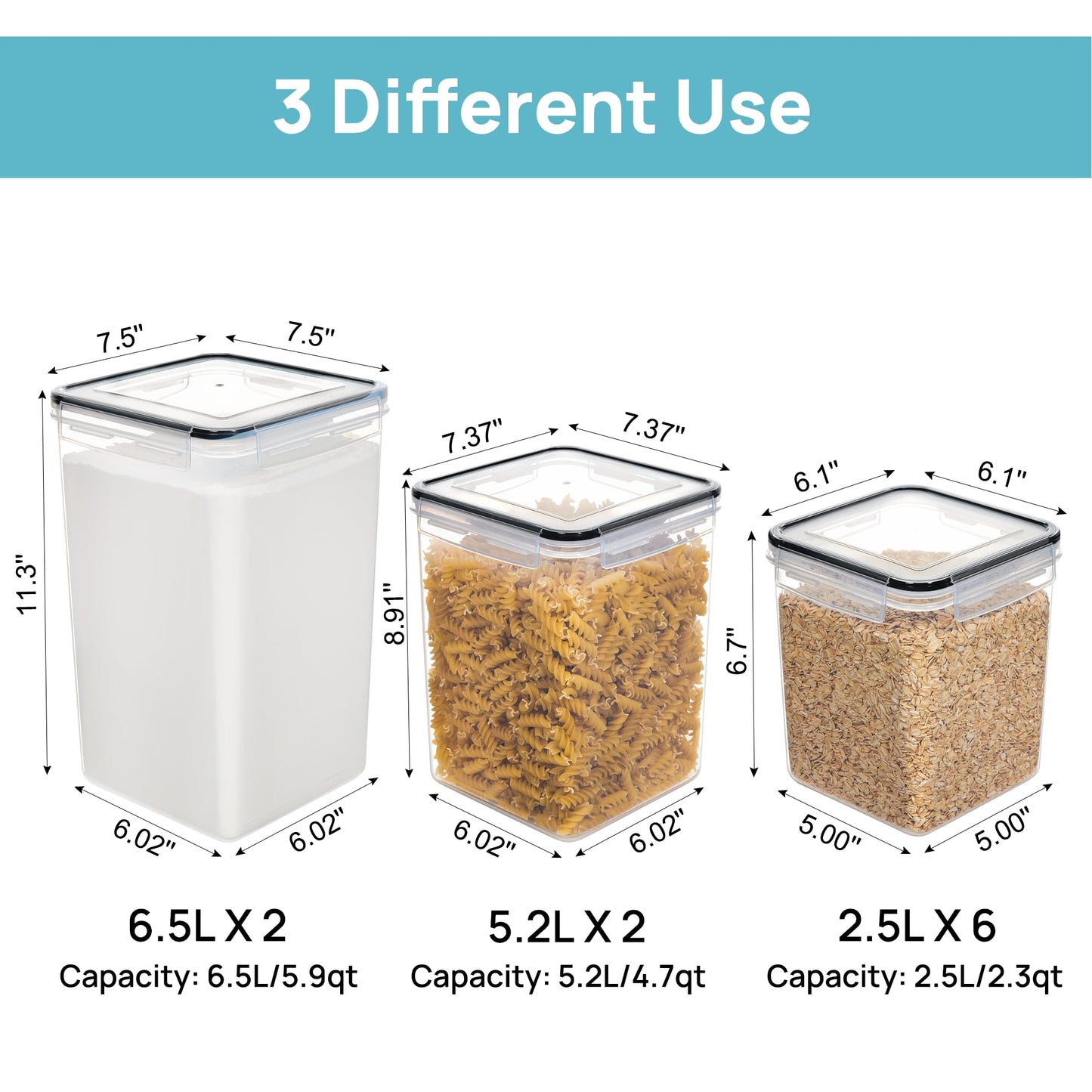 Vtopmart 5.2L Groß Vorratsdosen mit Deckel Luftdicht, 4 Stück Plastik Aufbewahrungsbox Küche Organizer BPA Frei, Aufbewahrung Vorratsbehälter für Zucker und Mehl mit Etiketten und Messbechern