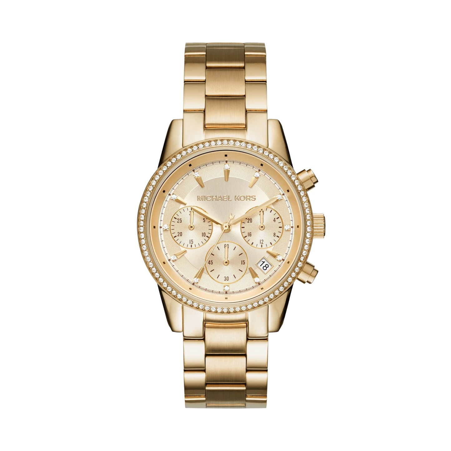 Michael Kors ladies' watch Ritz, 37 mm case size, quartz chronograph movement, stainless steel bracelet