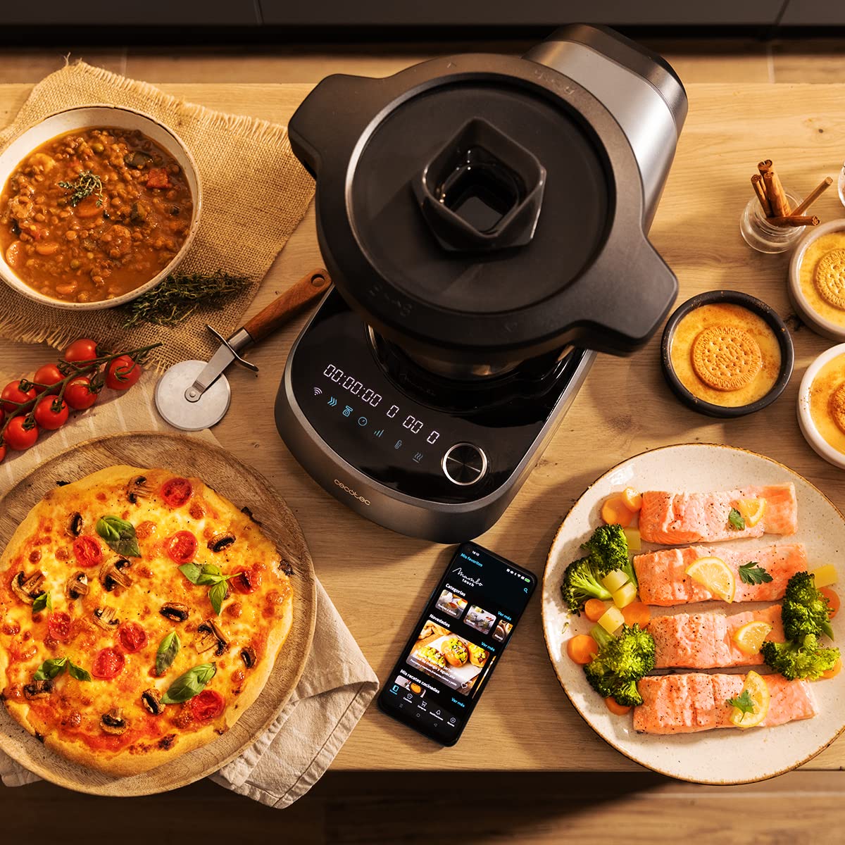 Cecotec Mambo 11090 Multifunctional Kitchen Robot 1600 W, 37 Functions, App, Scale and 3.3 Litre Stainless Steel Jug, Dishwasher Safe, Recipe Book and Accessories