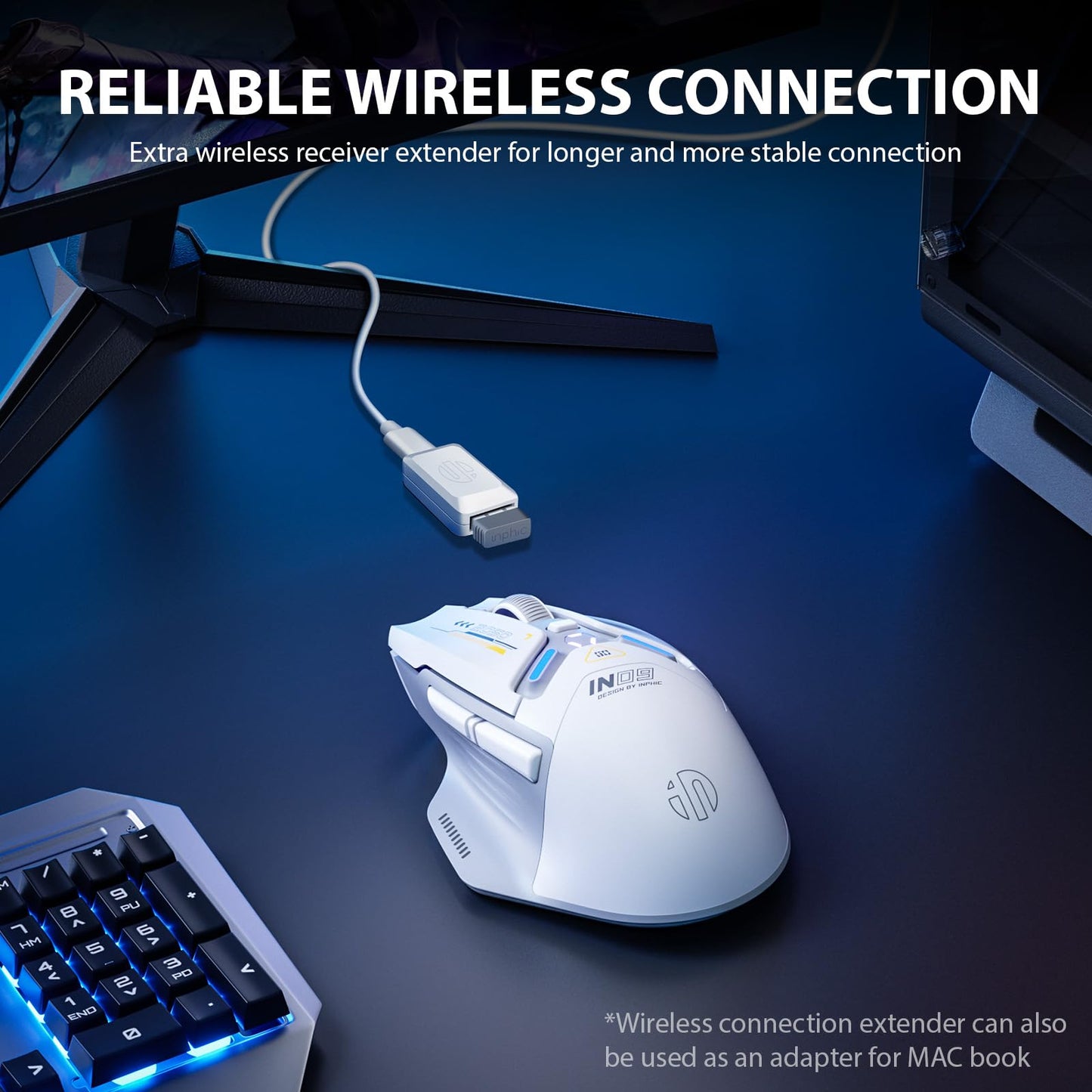 inphic IN9 Gaming Maus kabellos, echte Tri-Mode 2,4G Wireless/Type-C Wired/Bluetooth Maus, 10k DPl, vollständig programmierbar, RGB-Beleuchtung, Hyperspeed wiederaufladbare Funkmaus für Laptop PC