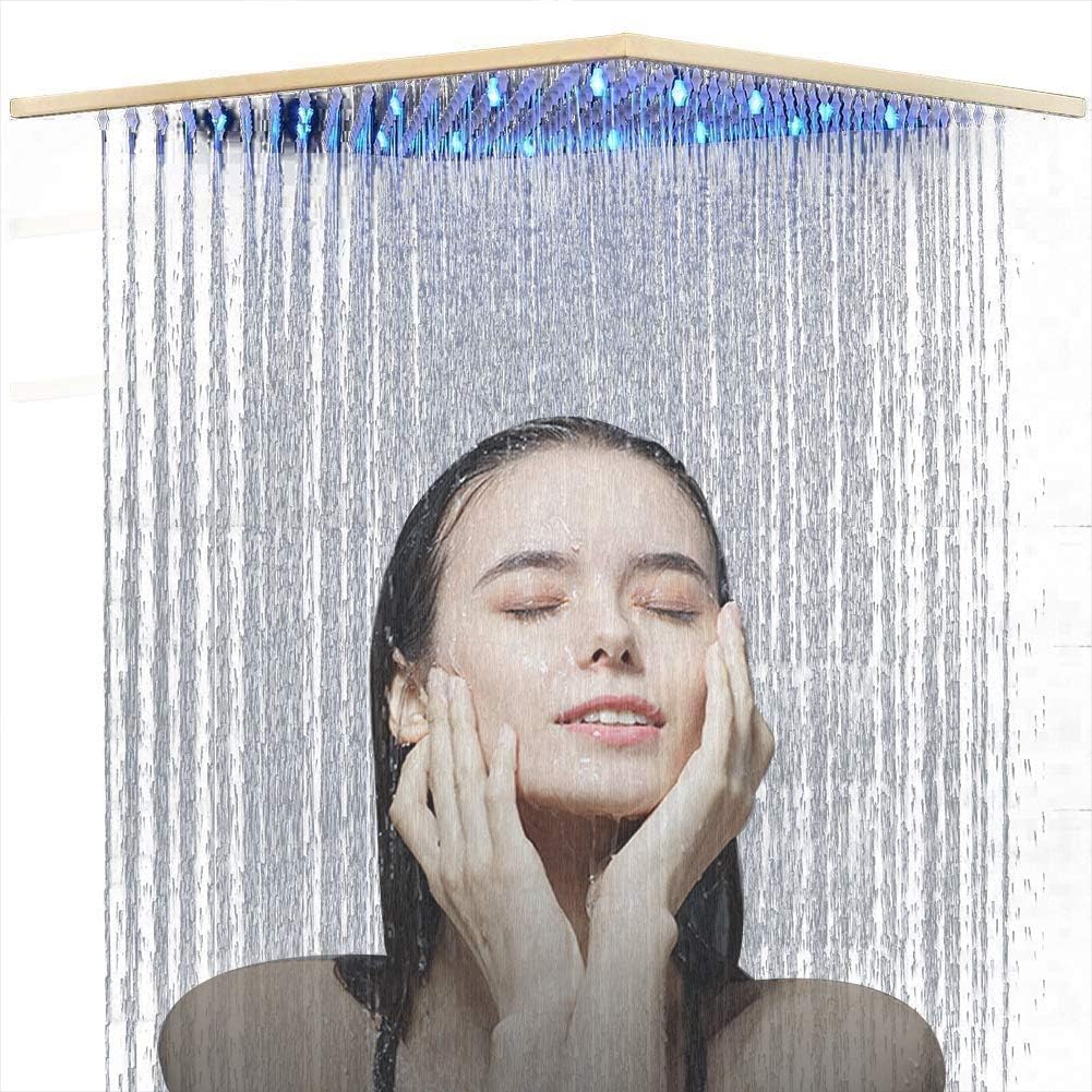 JUNSOTTOR 30 * 30cm Luxus LED Regendusche Einbau-Duschkopf Deckenbrause Quadrat Überkopfbrause Farbewelchseln nach Temperatur aus Messing Schwarz
