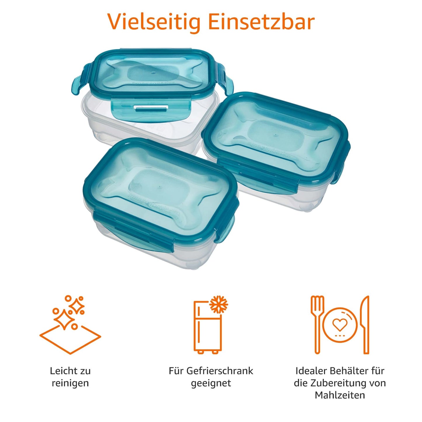 Amazon Basics Gefrierbehälter im Set, mit Deckel, luftdicht, auslaufsicher, stapelbar, für Kühlschrank/Gefriertruhe, BPA-frei, Kunststoff, mikrowellen- und spülmaschinenfest, 6 Stück 1er-Pack, farblos