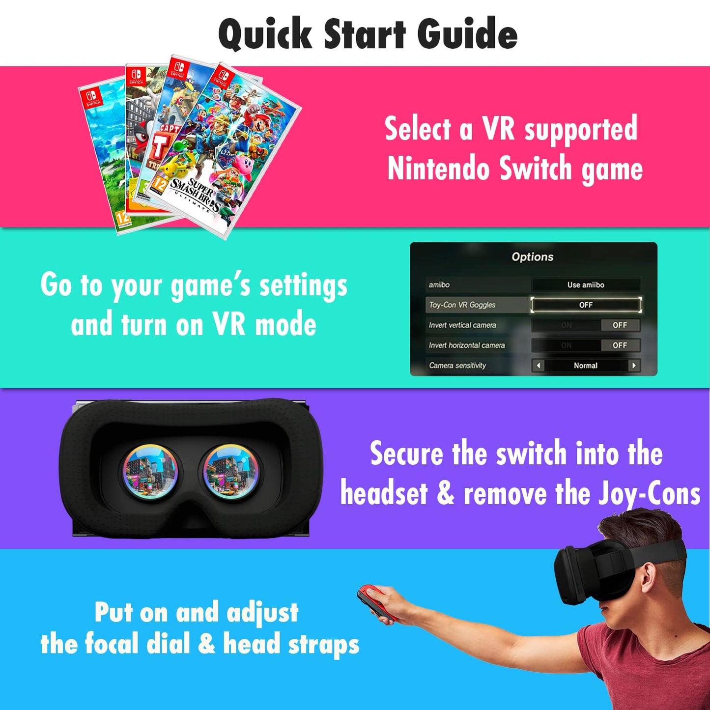 Orzly VR Brille für Nintendo Switch/Switch OLED Konsole Modell fur 3D Virtual Reality Headset Spiele Zubehör Set- Geschenkbox-Edition Schwarz