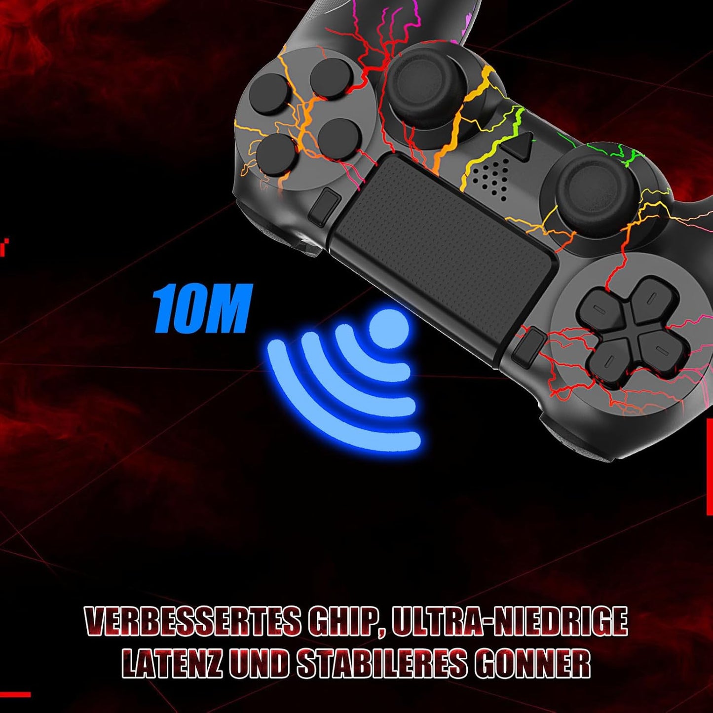 LCDNTEM Wireless Controller für PS-4, RGB Game Controller Kompatibel mit PS-4/Slim/Pro/PC, Gamepad mit Dual Vibration, LED, 6-Achsen, Touchpad