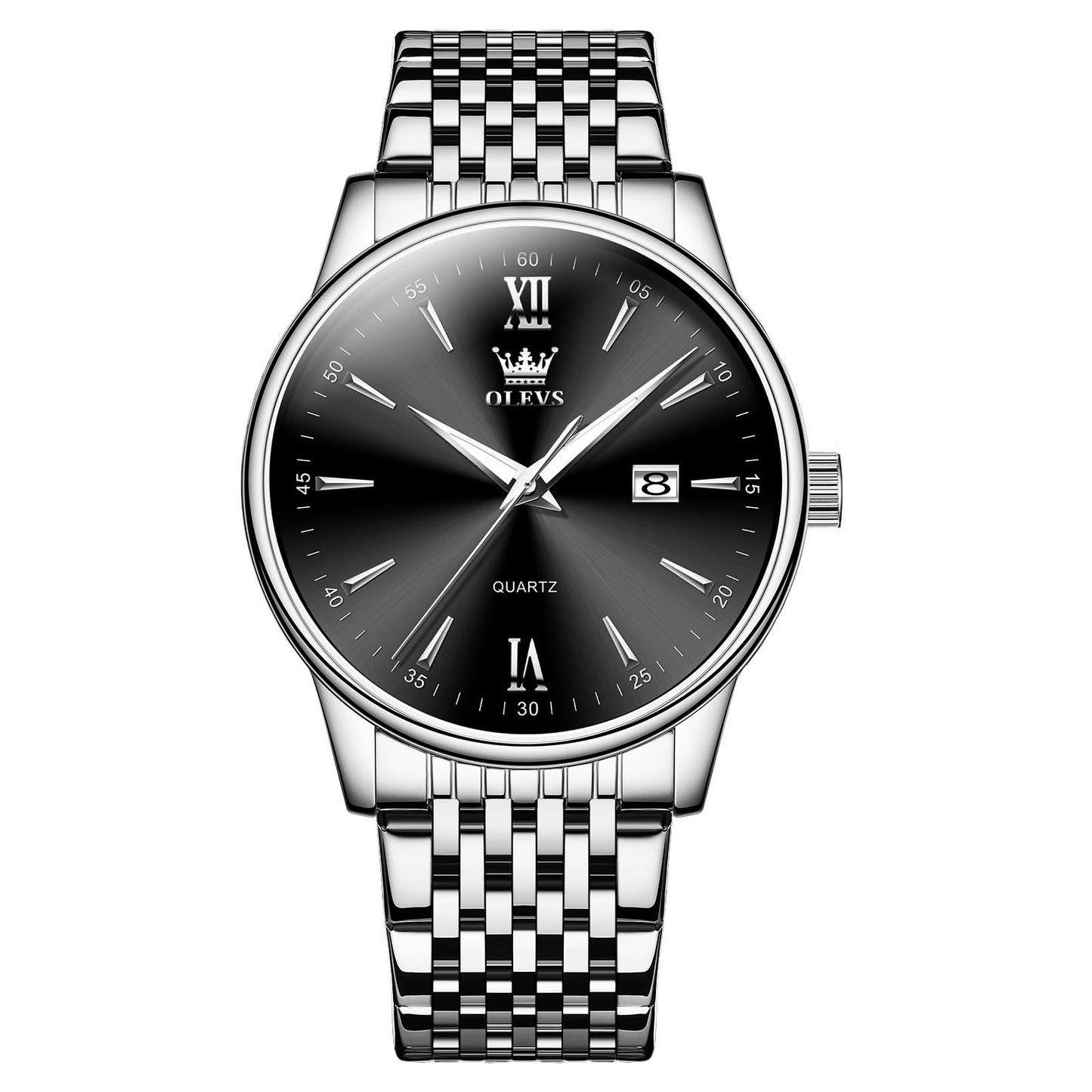 OLEVS Uhren Herren, Analoge Quarz Leucht Armbanduhr, wasserdichte Datum Edelstahl Herrenuhr, Klassische Mode Business Freizeituhren, Elegantes Geschenk für Männer