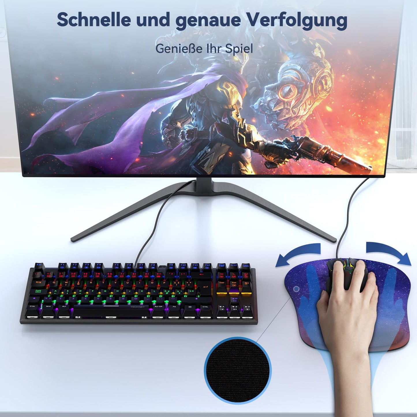 TECKNET Mauspad mit Gelkissen, Memory Foam Mousepad Ergonomisches Wasserdicht Komfort Mausmatte mit Handgelenkpolster Handauflage für Alle Maus Offfice Heim Computer Laptop