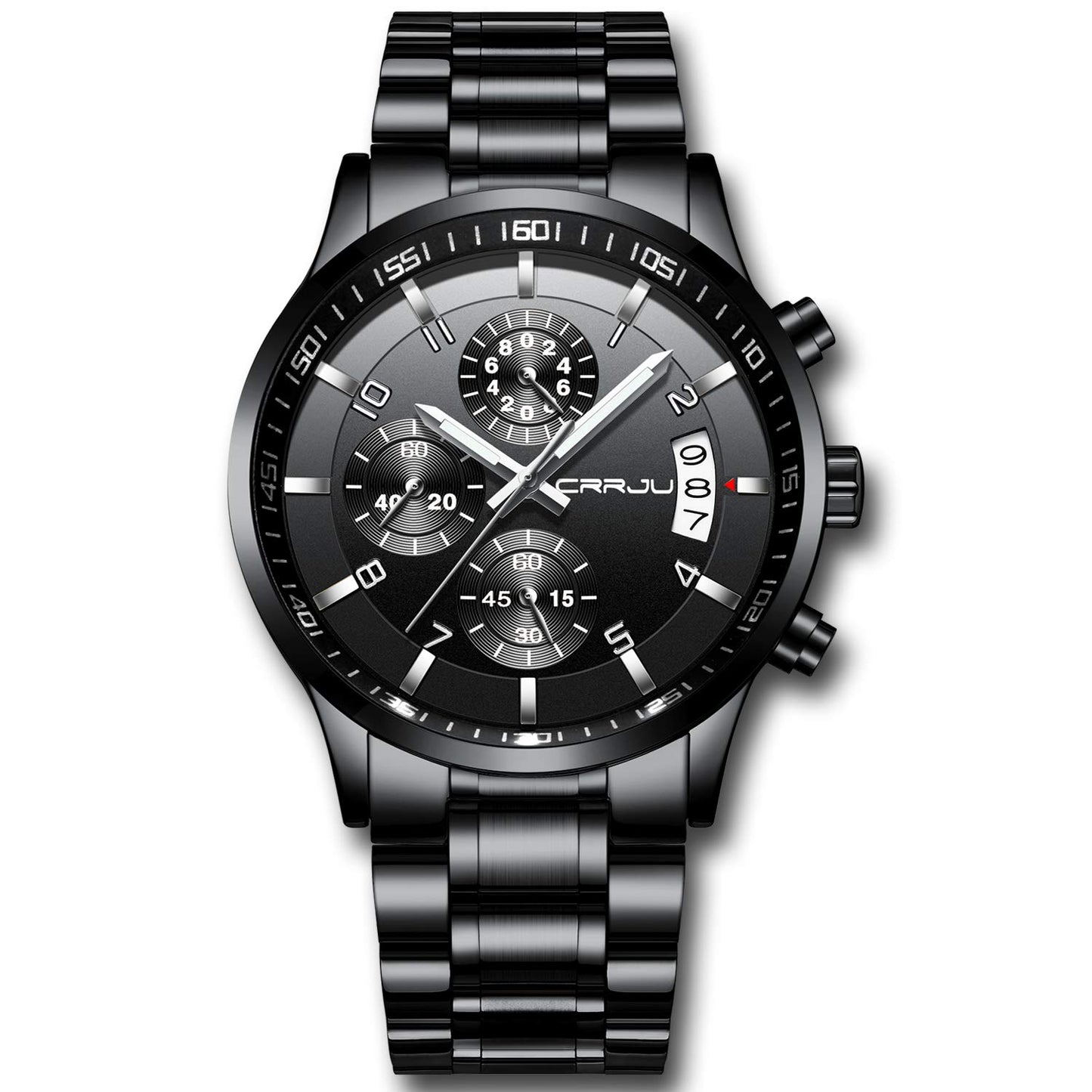 CRRJU Herren Uhr Business Edelstahl wasserdichte Chronographen mit Kalender Armbanduhr Edelstahlband Stoppuhr Analog Quarzuhr