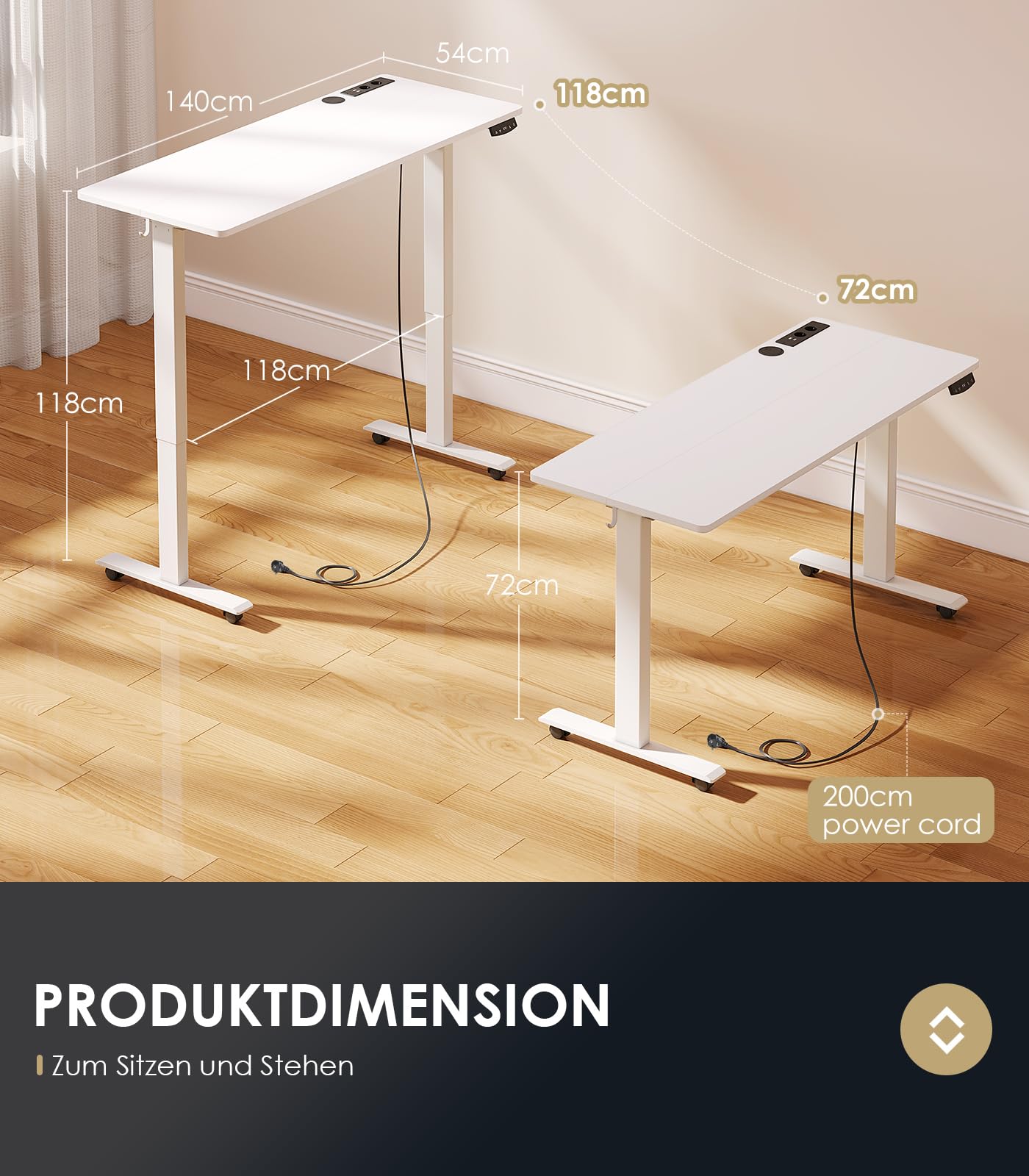 OffiGo Höhenverstellbarer Schreibtisch, 180cm, Elektrischer Schreibtisch mit USB, Schreibtisch Höhenverstellbar mit 2 Memory Funktion, Tisch Höhenverstellbar für Büro, Zuhause, Gaming, Schwarz