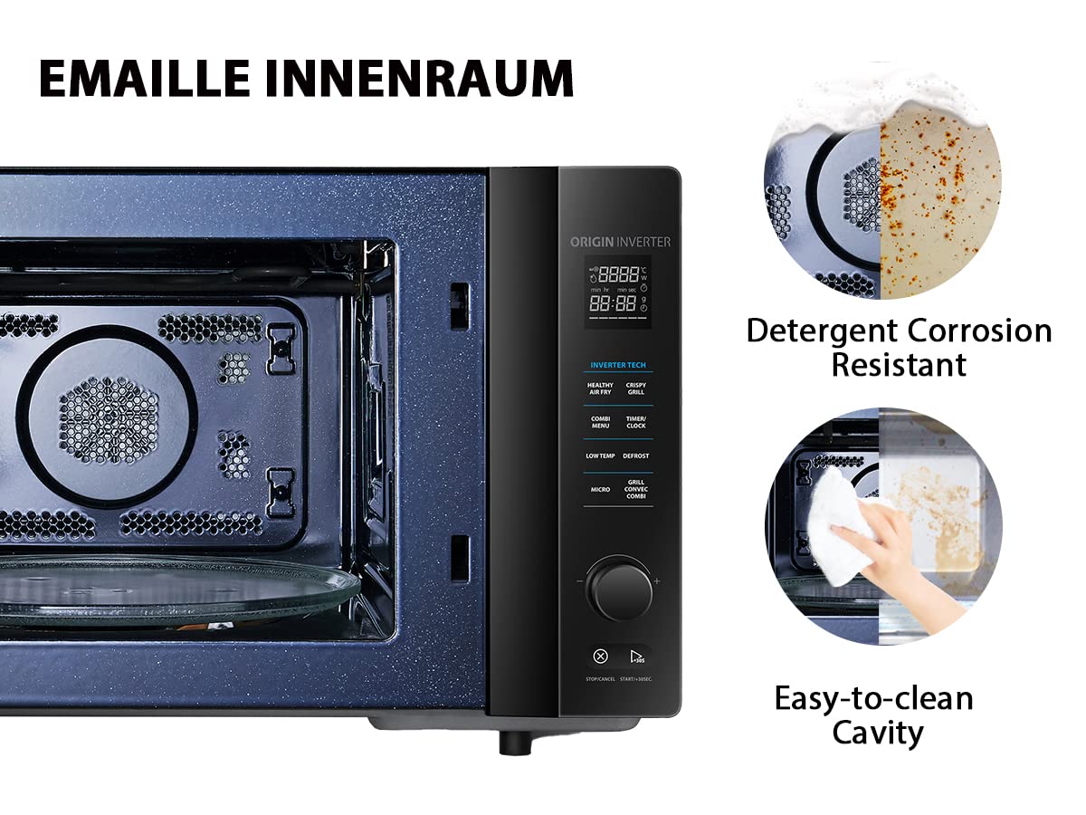 Toshiba MV-AM20T(BK) Mikrowelle/Solo-Mikrowelle/ 20 L/ 800 W/ 5 Leistungsstufen/ 12 Automatikprogramme/Emaille Innenraum/einfach zu reinigen/Auftaufunktion/Glasdrehteller (24,5 cm) /Schwarz