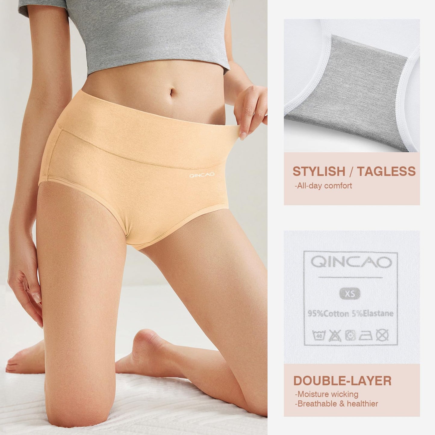 Women's High Waist Cotton Briefs Underwear 6-Pack