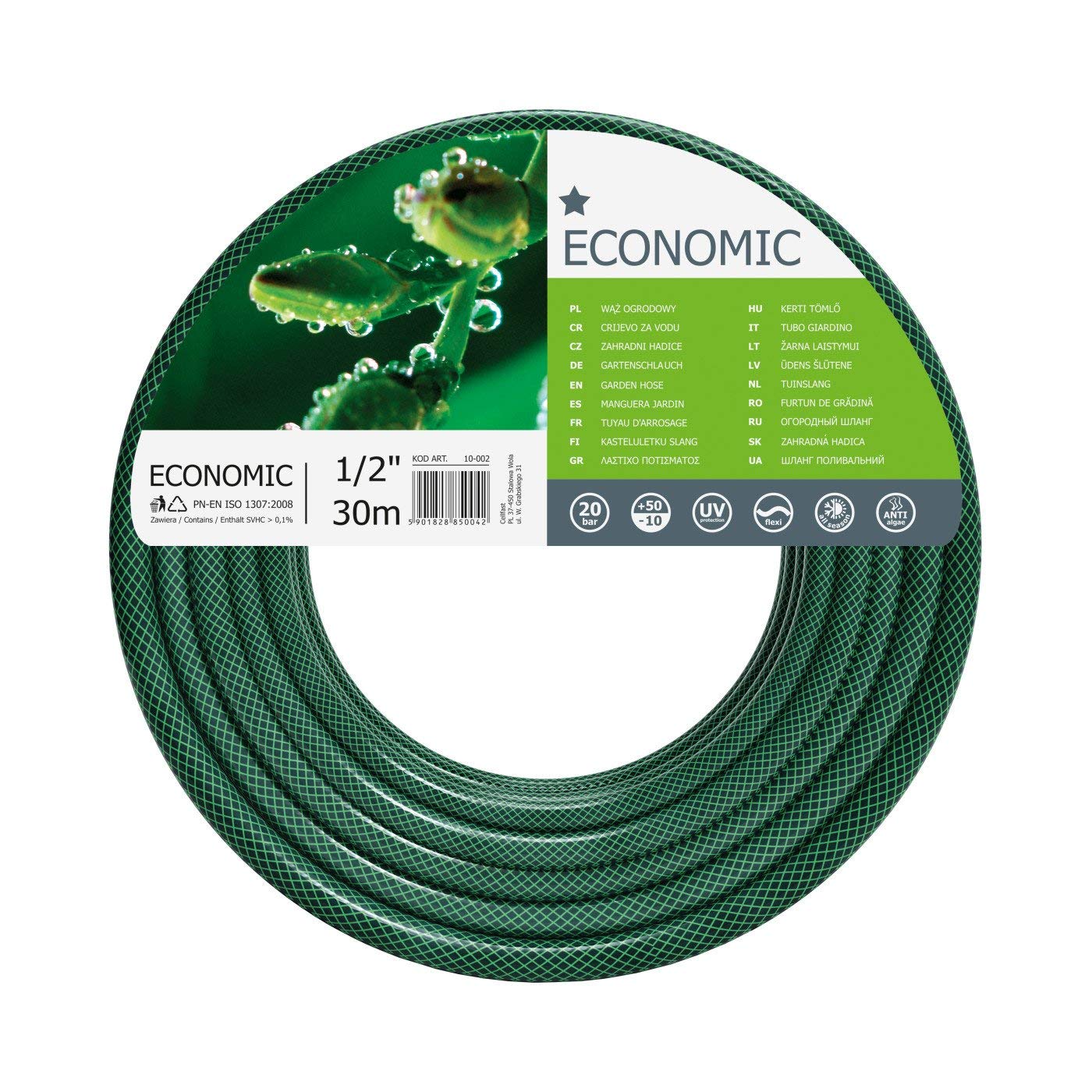 Cellfast 10-002 Gartenschlauch ECONOMIC Elastisch und flexibel 3-lagiger Wasserschlauch aus Polyesterkreuzgewebe, UV-Strahlen- und Algenablagerungbeständig 20 bar Berstdruck, 30m, 44198 zoll, -10 2