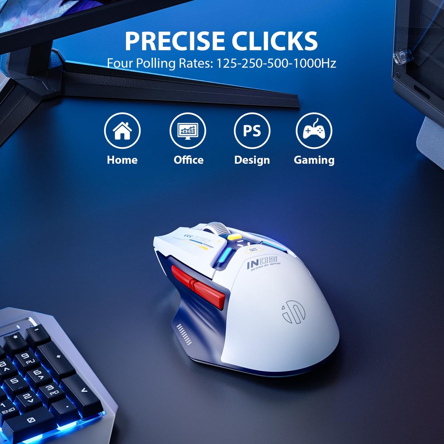 inphic IN9 Gaming Maus kabellos, echte Tri-Mode 2,4G Wireless/Type-C Wired/Bluetooth Maus, 10k DPl, vollständig programmierbar, RGB-Beleuchtung, Hyperspeed wiederaufladbare Funkmaus für Laptop PC