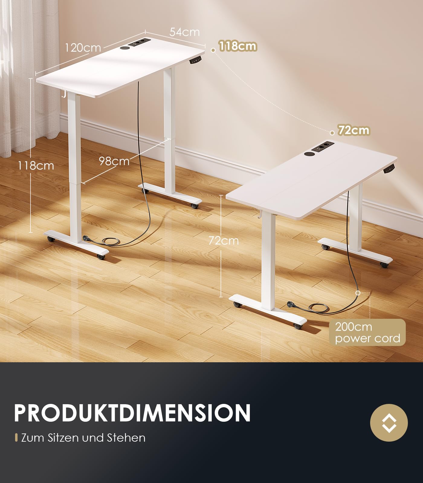 OffiGo Höhenverstellbarer Schreibtisch, 180cm, Elektrischer Schreibtisch mit USB, Schreibtisch Höhenverstellbar mit 2 Memory Funktion, Tisch Höhenverstellbar für Büro, Zuhause, Gaming, Schwarz