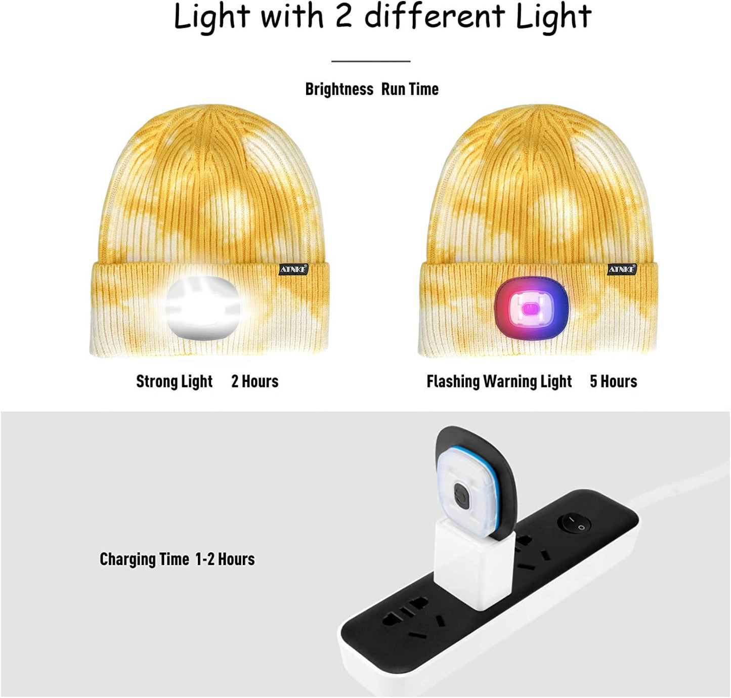 ATNKE LED Beleuchtete Mütze,Wiederaufladbare USB 4 LED Rot und Blau Leuchten Blinkender Laufmütze mit Licht Extrem Heller Lampe Winter Warme für Herren und Damen Geschenke