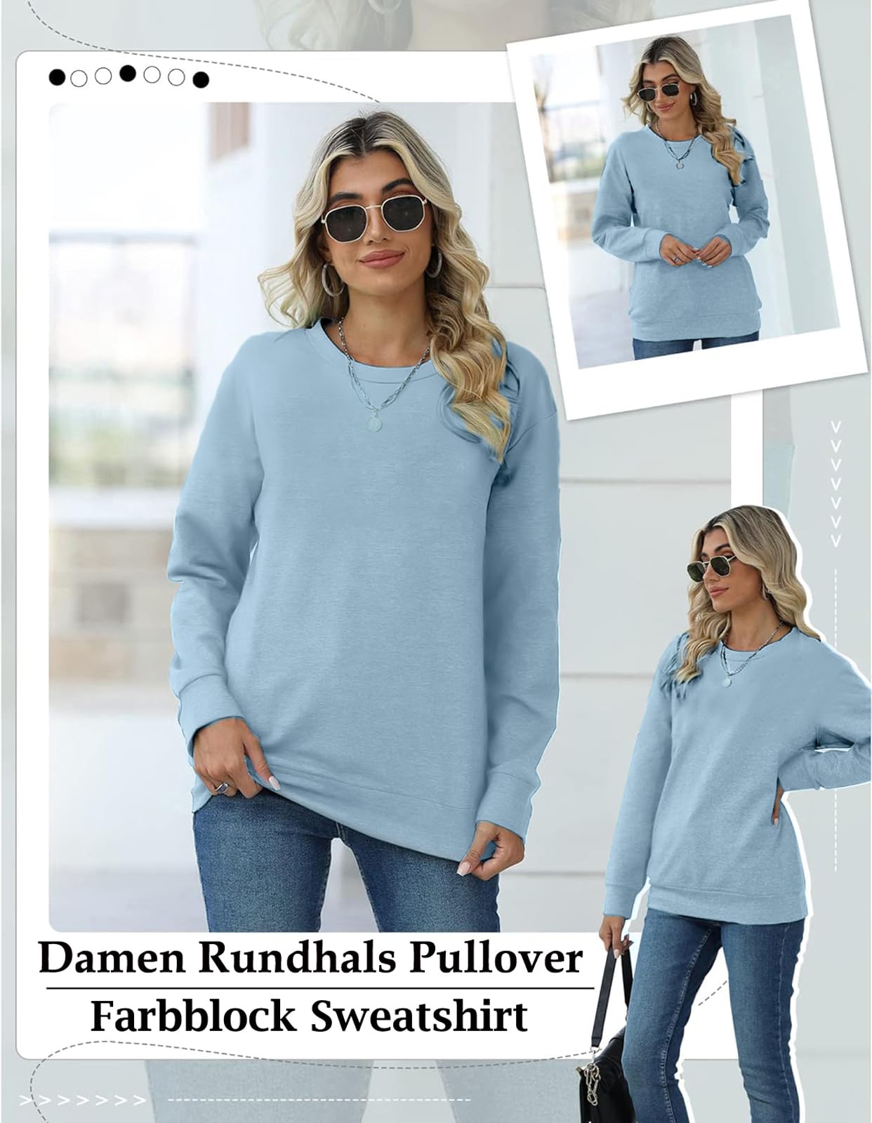 BUHIM Women’s Colorblock Sweatshirt – Casual Crewneck Long Sleeve Pullover