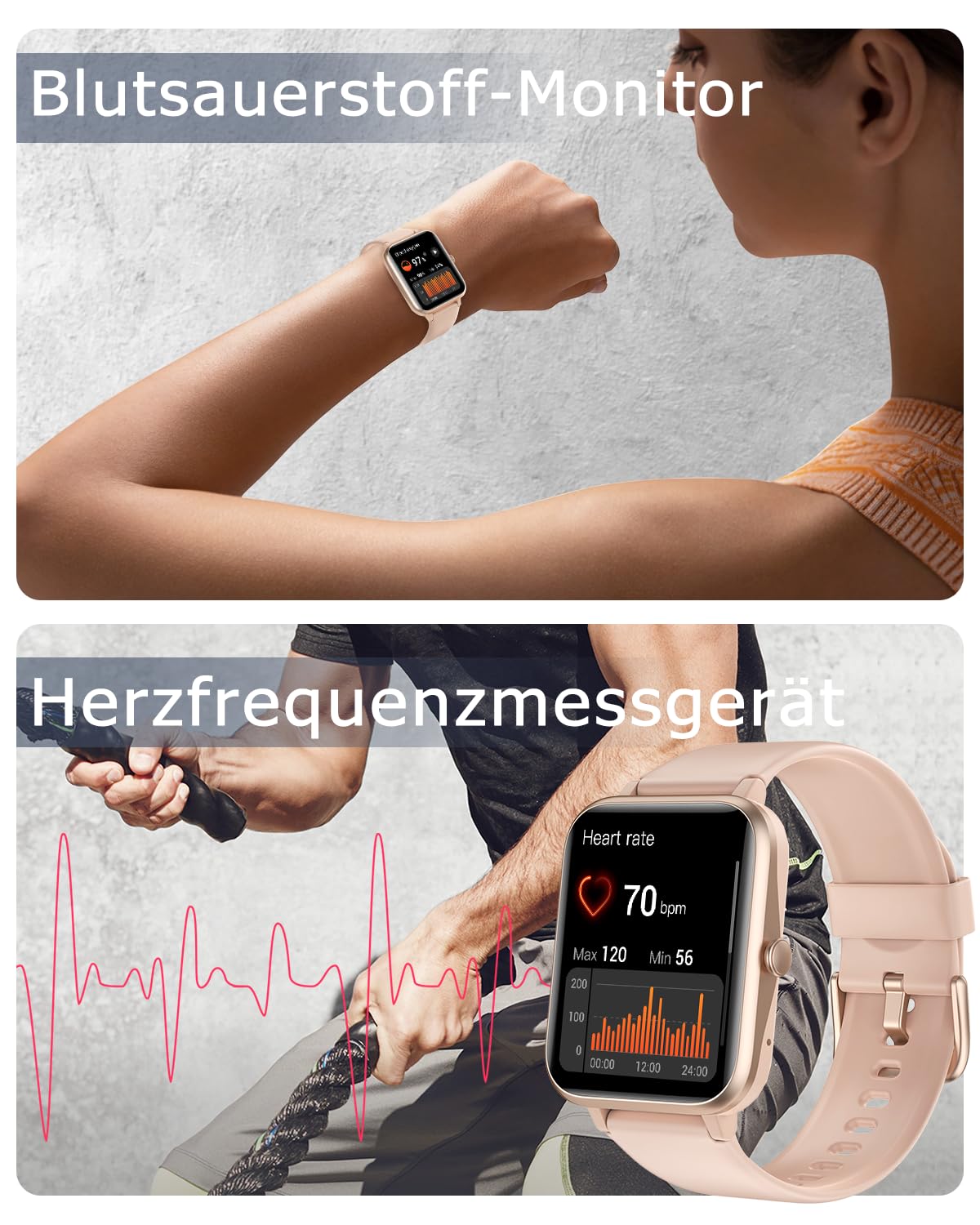 GRV Smartwatch für Damen Herren mit Telefonfunktion,Fitnessuhr mit Pulsmesser SpO2 Schlafmonitor Schrittzähler IP68 Wasserdicht,Multi Sportmodi Smart Watch Fitness Tracker für iOS Android Handy