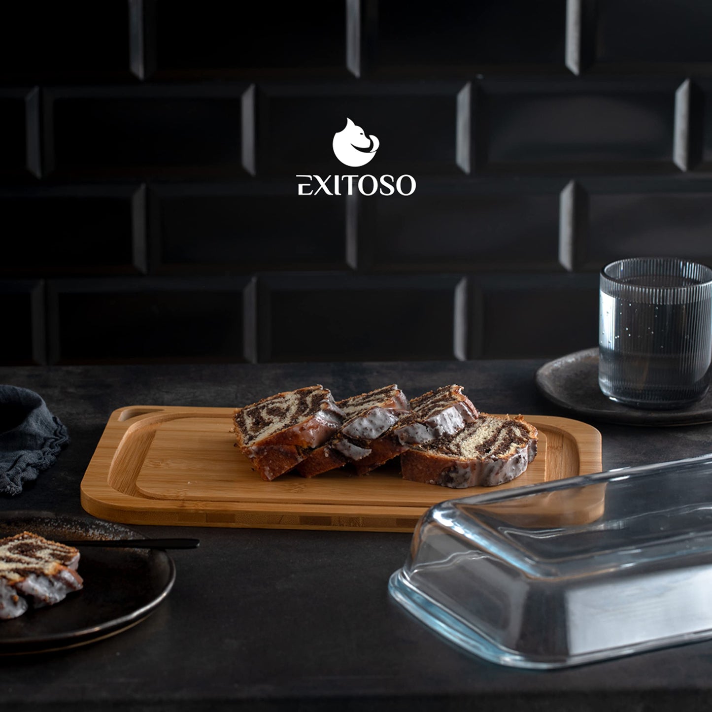 Exitoso 3-Piece Innovative Chopping Board Set | Non-Slip with Juice Groove and Handle | Dishwasher Safe | Antibacterial | Grey/Black Plastic