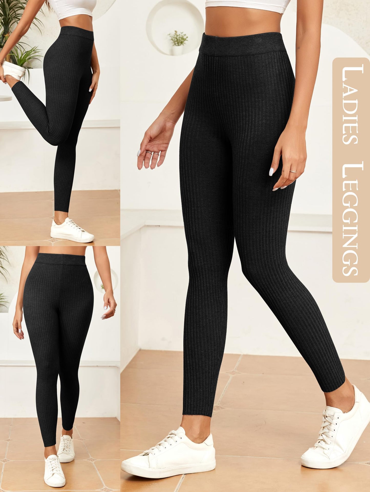 Famulily High-Waisted Ribbed Knit Leggings for Women