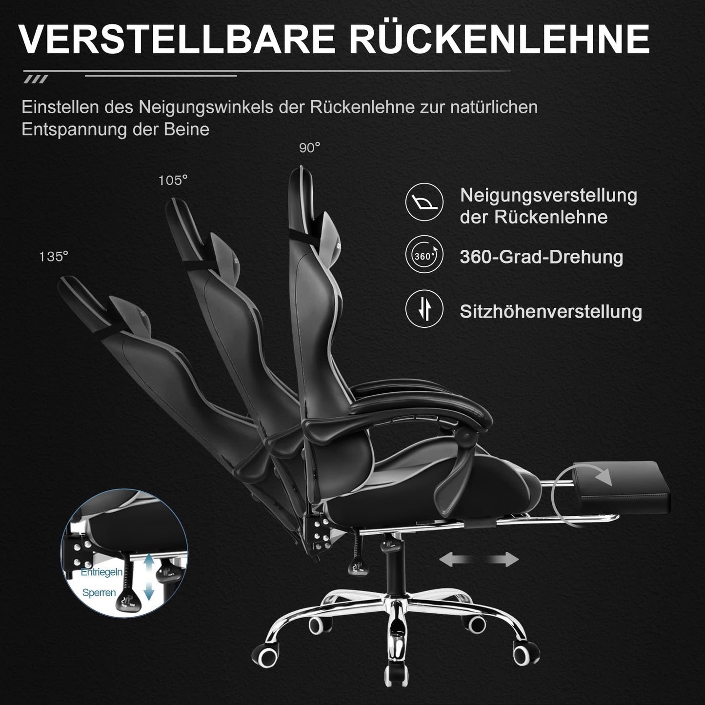 GTPLAYER Office Chair Gaming Chair Massage Gaming Armchair Ergonomic Gamer Chair with Footrest, Headrest Massage Lumbar Cushion, Padded Gaming Chair, Swivel Chair White