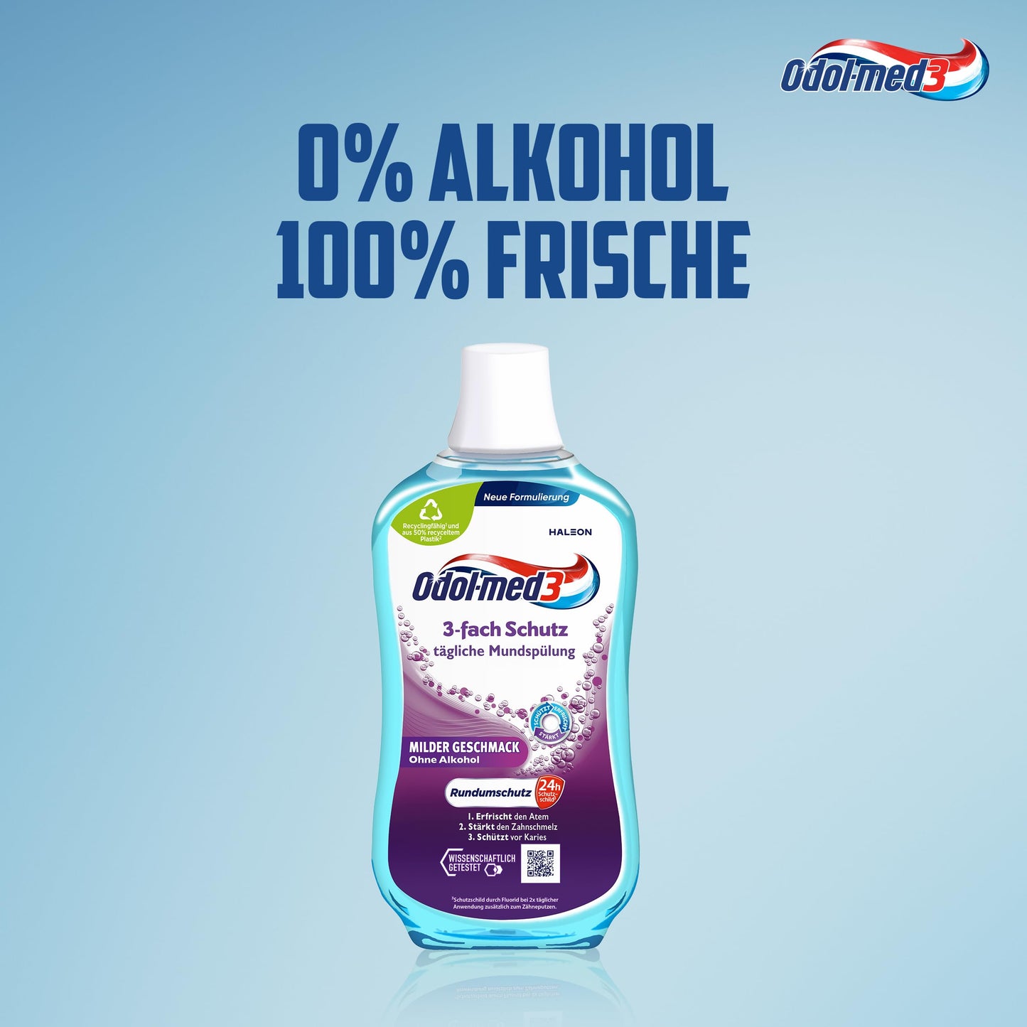 Odol-med3 Mundspülung 3-Fach Schutz, alkoholfreie Mundspülung, 500 ml