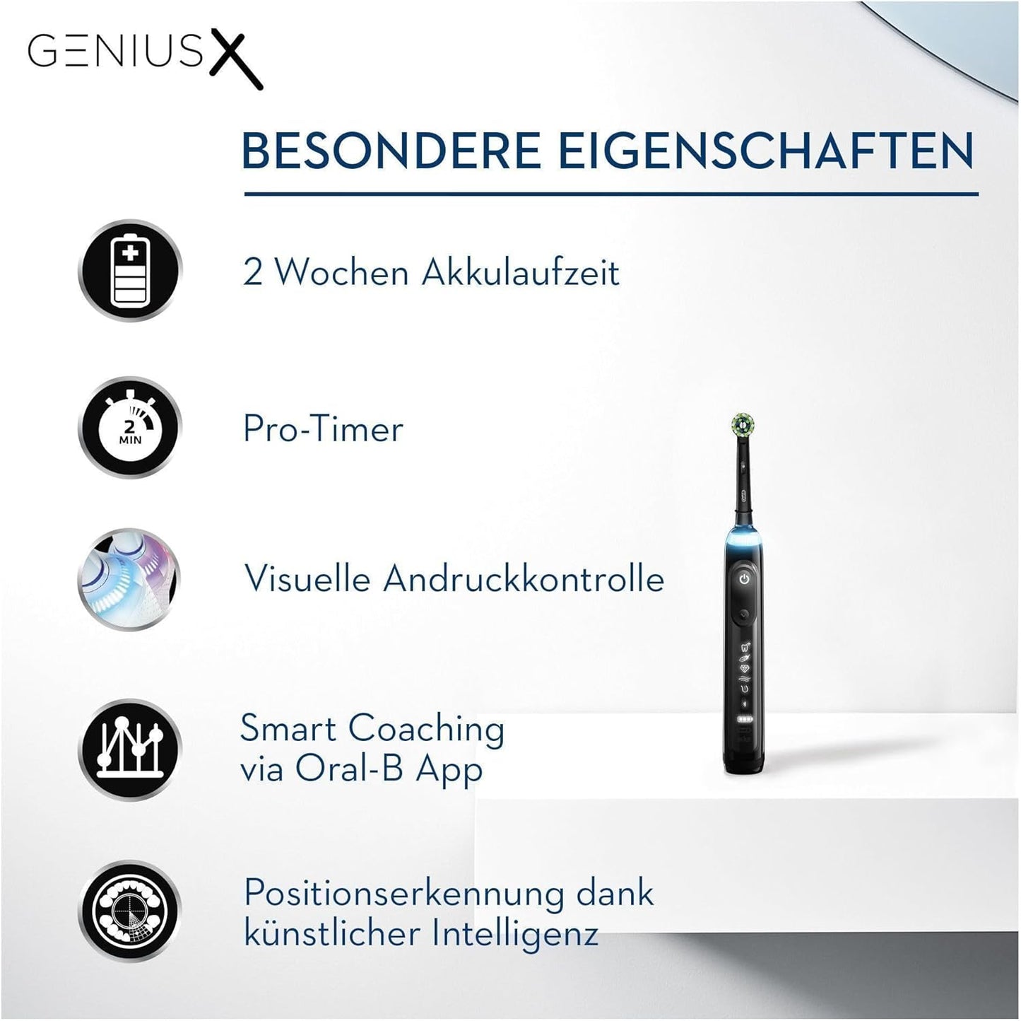 Oral-B Genius X Elektrische Zahnbürste/Electric Toothbrush, 6 Putzmodi für Zahnpflege, künstliche Intelligenz & Bluetooth-App, Geschenk Mann/Frau, Designed by Braun, schwarz