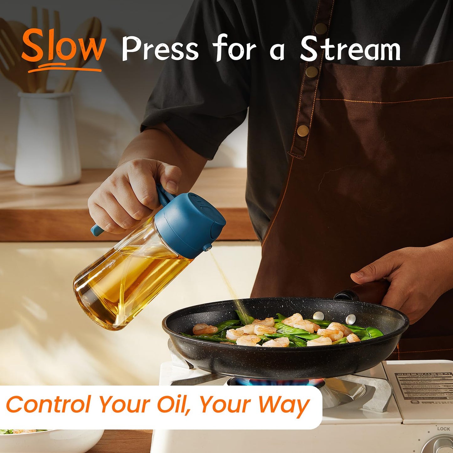 TrendPlain 16 oz Oil Sprayer for Cooking Oil - 470 ml Olive Oil Bottle - 2-in-1 Oil Dispenser and Oil Sprayer - Kitchen Gadgets for Cooking, Salad and Grill Black