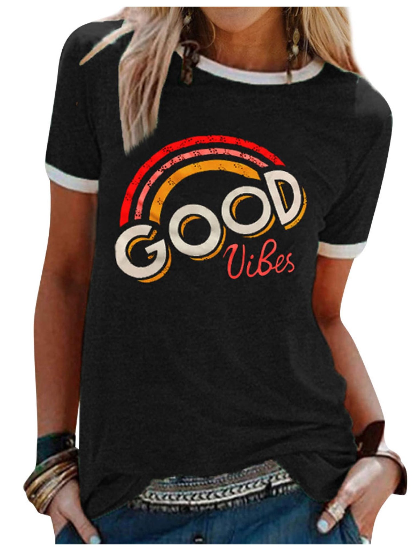 Women’s Good Vibes Rainbow Print T-Shirt