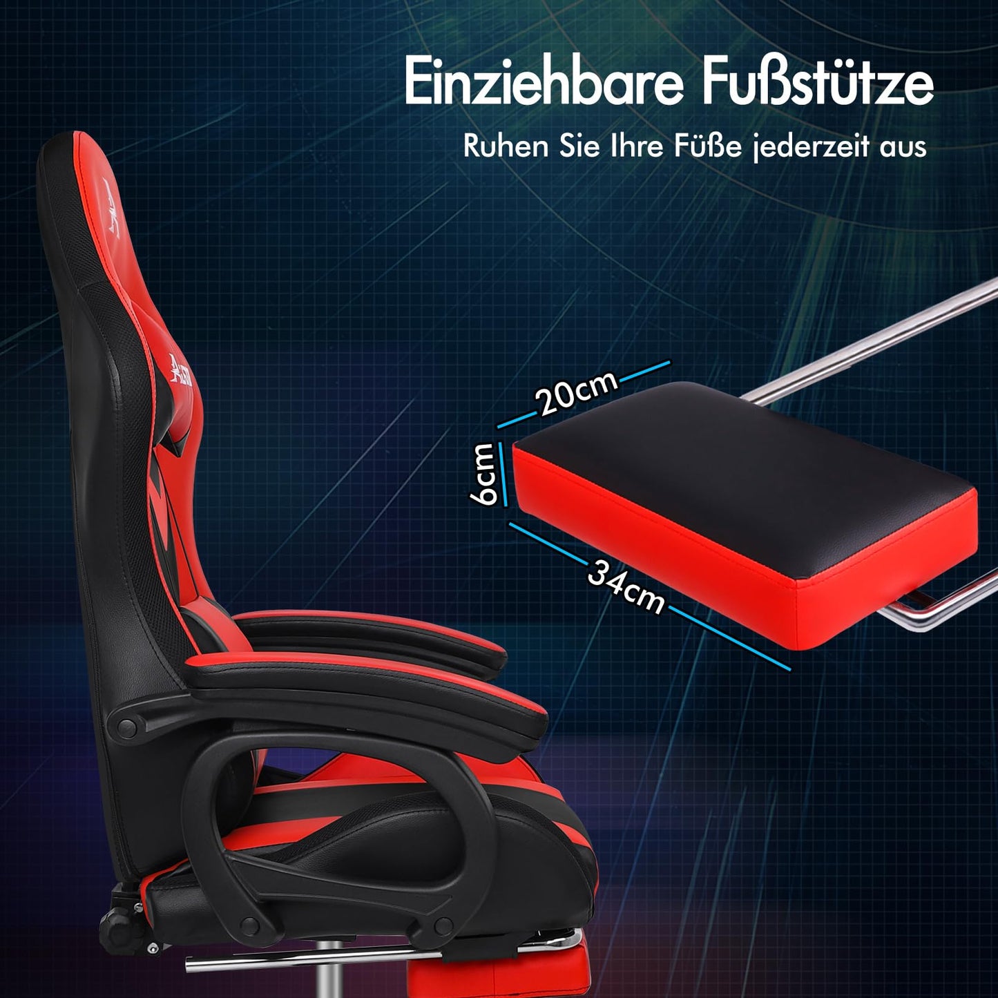 ALFORDSON Gaming Stuhl mit 8-Punkt Massage 12 Farben RGB LED-Licht, Bürostuhl Ergonomisch mit fußstützen, Kopfstütze Lendenkissen für Kinder Erwachsene, Schwarz
