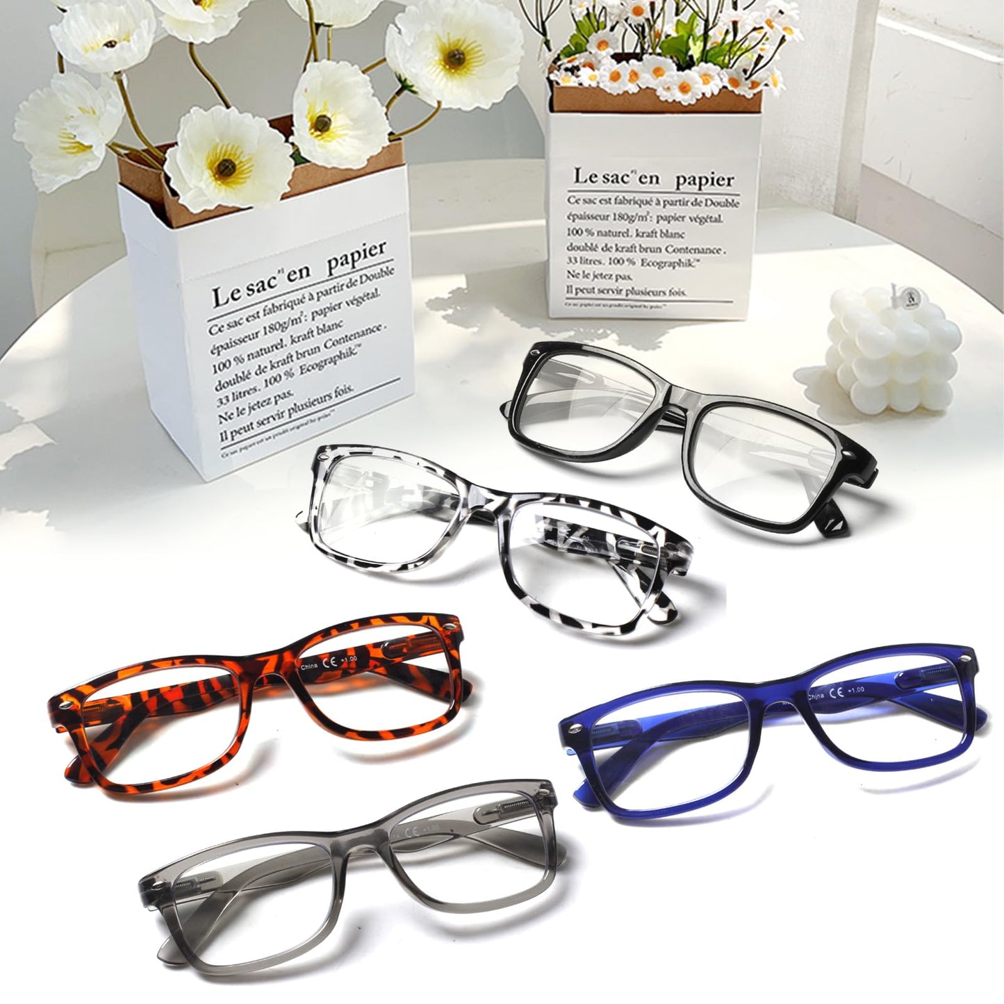 COJWIS 5 Pack Lesebrille Blaulichtfilter Brille Herren Damen Schwarz Leser Computer Brillen Feder Scharnier Lesebrillen (5 Schwarz, 2.75, Dioptrien)