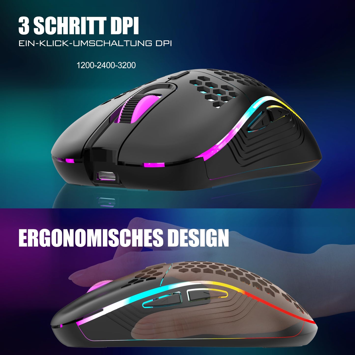 RedThunder 60% RGB Verkabelte Gaming Tastatur und Maus Set, Mini Gaming Tastatur, 62 Tastatur, DE Layout, Ultraleichte 7200 DPI Maus mit Wabenkonstruktion für PC MAC PS5 Xbox Gamer (Schwarz-Weiß)