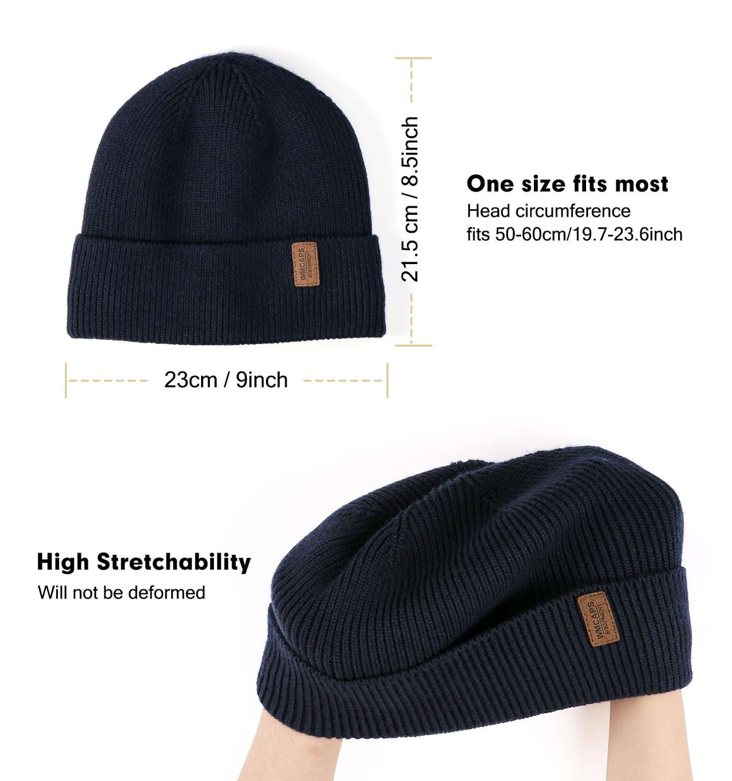 Wmcaps Beanie Mütze, Herren Winter Warme Unisex Wintermütze Strickmütze Dehnbare Weiche Wollmütze mit Bündchen und Dickem Warmem Futter Geschenk für Freundin männer Frauen