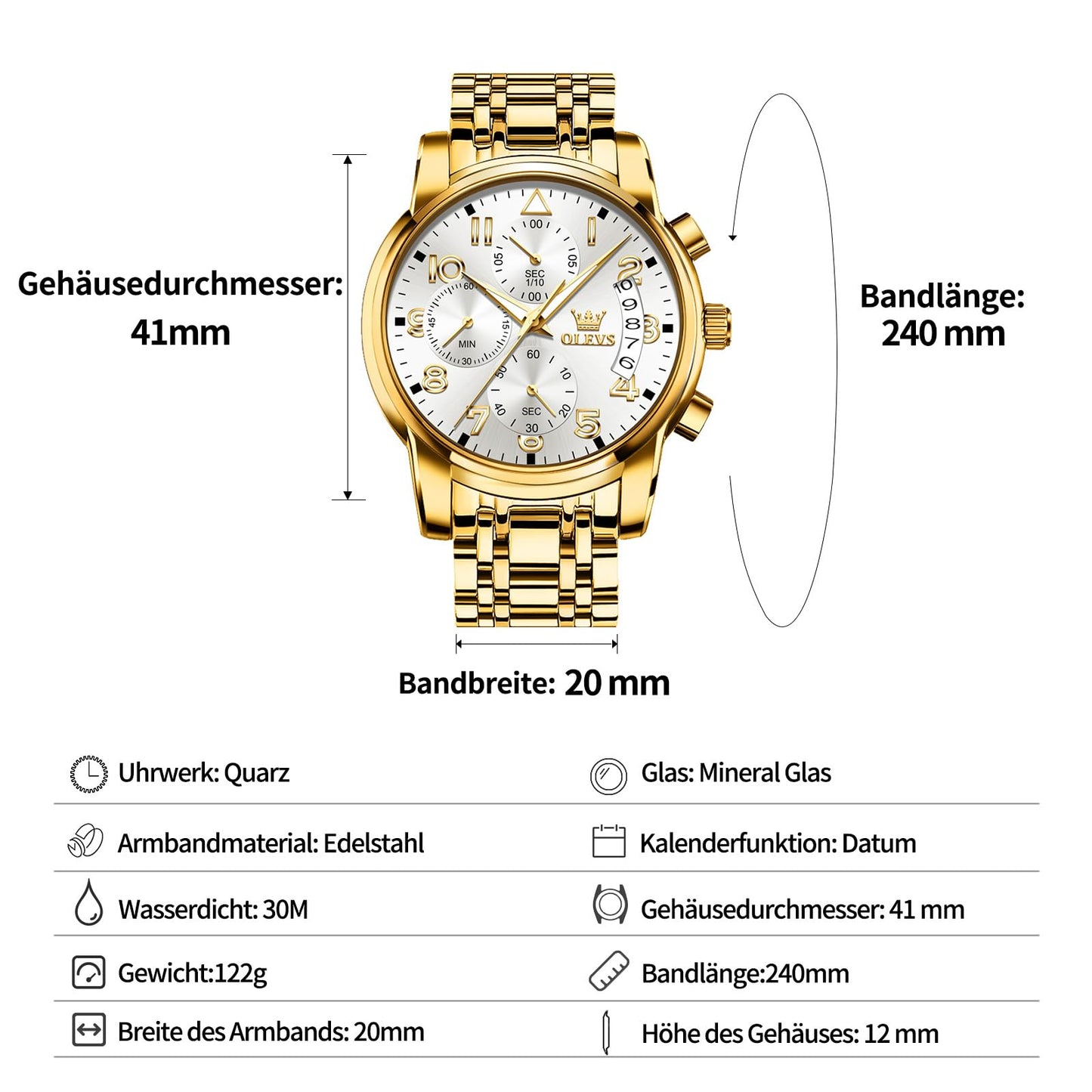 OLEVS Uhren Herren, Edelstahl Analoger Quarzuhr, Multifunktionale Diamanten Herrenuhren, Klassisches Luxuskleid Herrenuhr