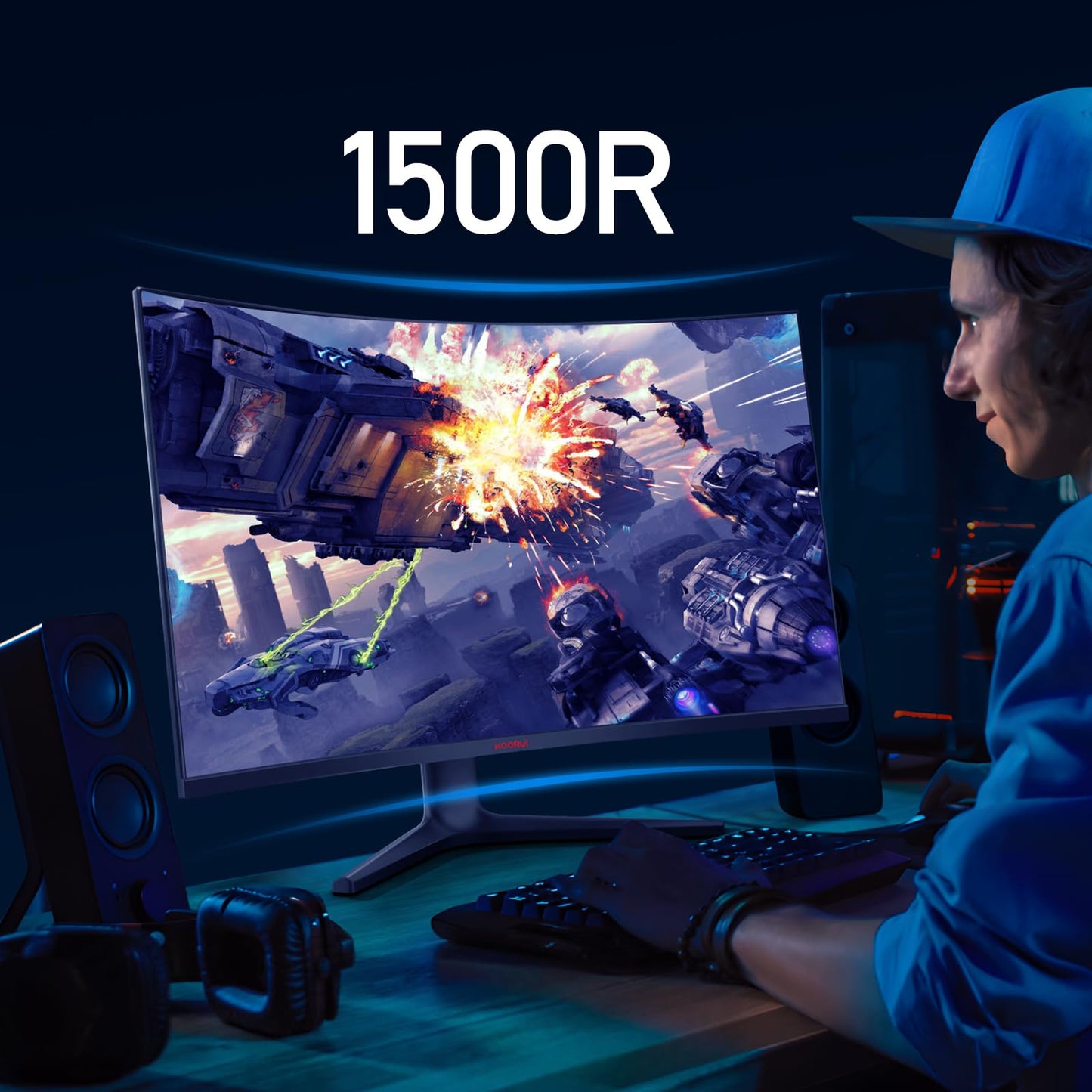 KOORUI 24 Zoll Curved Gaming Monitor, FHD 1080p, 1ms Reaktionszeit,180Hz Bildwiederholraten, HDMI 2.0/DP 1.2, 250cd/m² Helligkeit