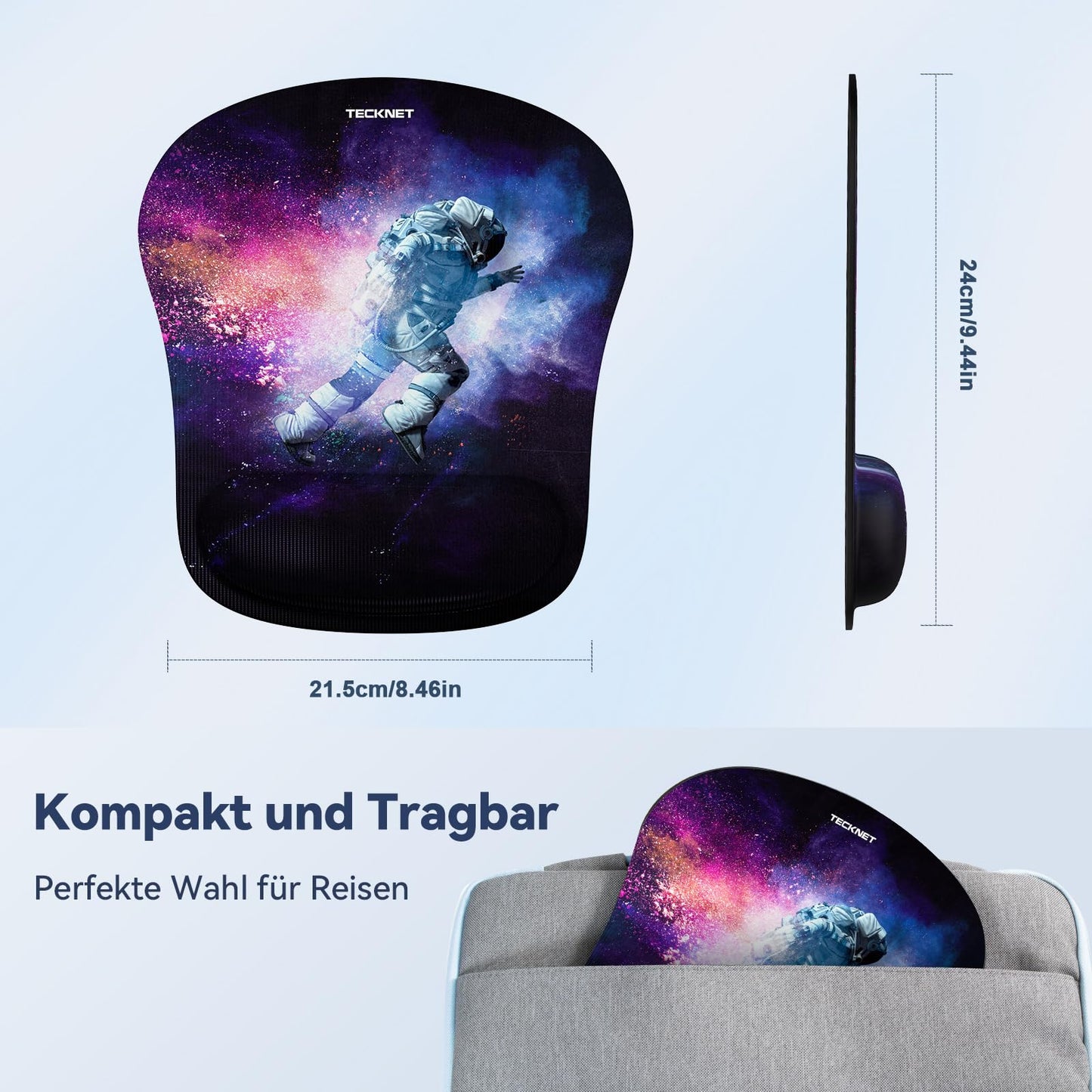 TECKNET Mauspad mit Gelkissen, Memory Foam Mousepad Ergonomisches Wasserdicht Komfort Mausmatte mit Handgelenkpolster Handauflage für Alle Maus Offfice Heim Computer Laptop