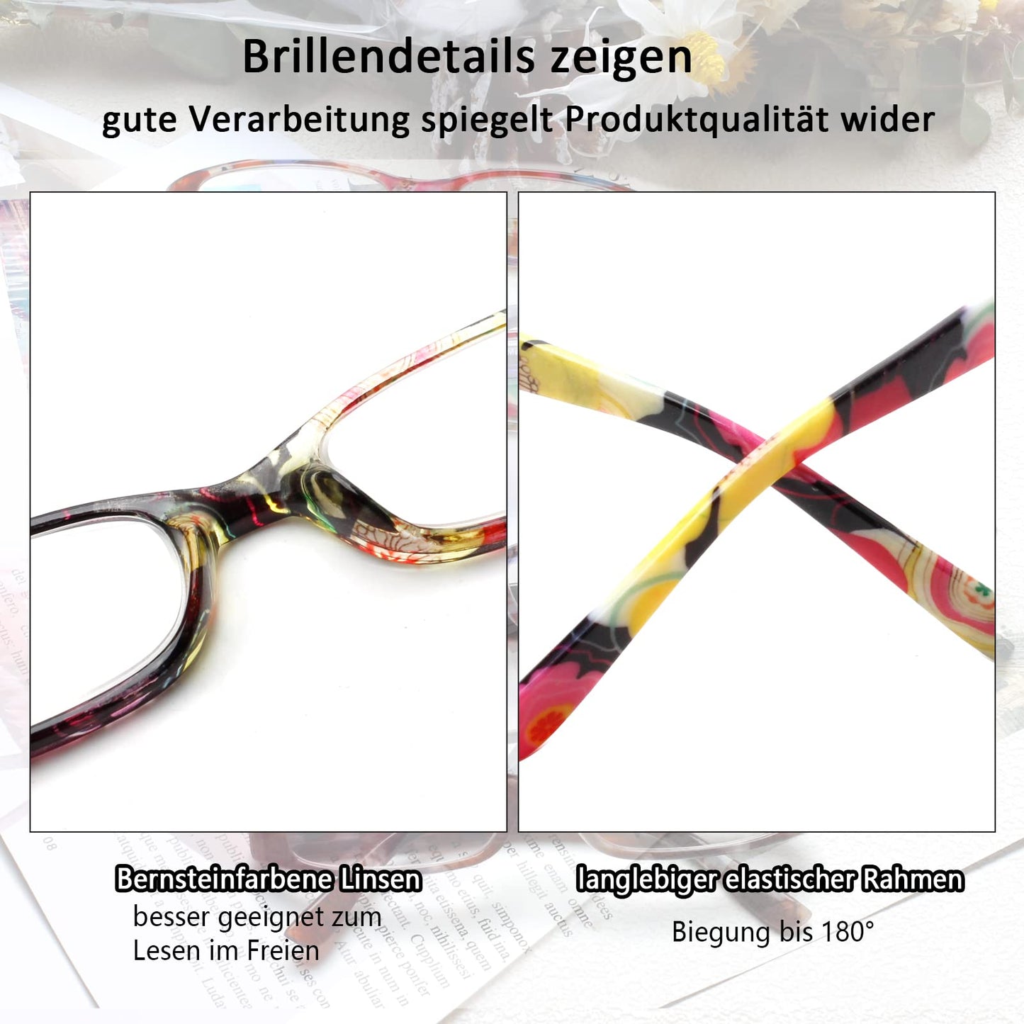 COJWIS 4 Pack Damen Lesebrille Mit Schönes Muster Brille Federscharnierleser für Frauen Reader (4 Farbe Mischen-2, 2.00, multiplier_x)