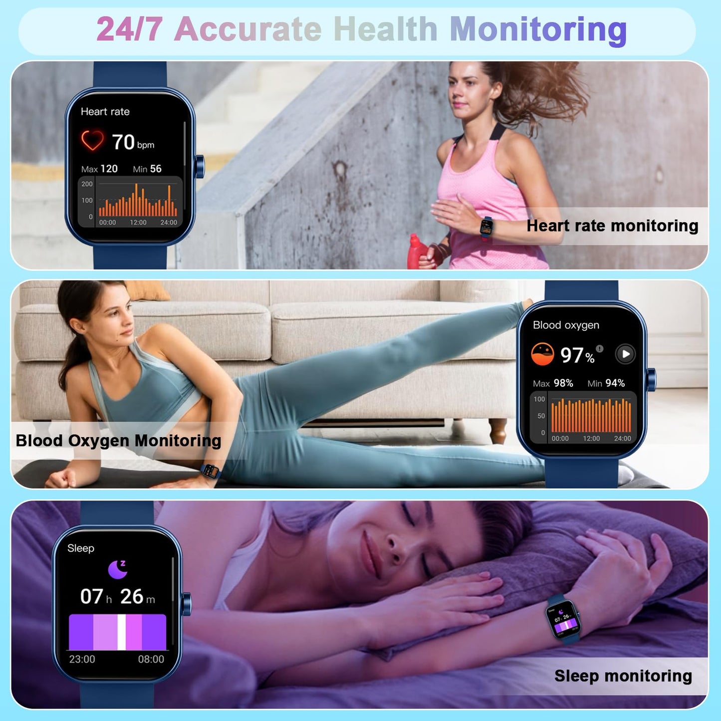 Smartwatch Herren Damen, 2025 HD 1,96" Fitnessuhr Smart Watch mit Telefonfunktion, 115+ Sportmodi Schrittzähler Armbanduhr, Herzfrequenz SpO2 Schlafmonitor, IP68 Wasserdicht Sportuhr für Android iOS