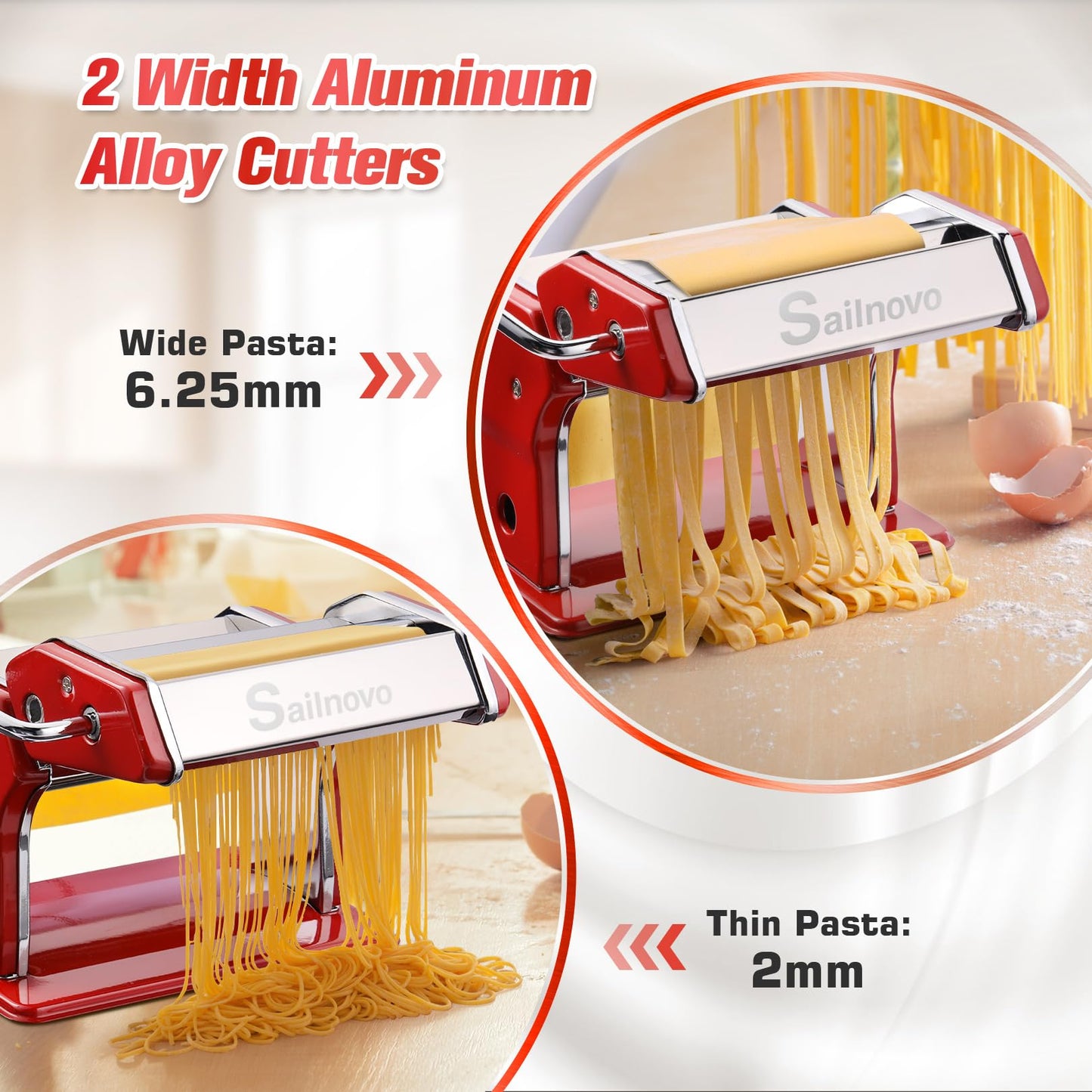 Nudelmaschine Pasta Maker Edelstahl Frische Manuell Pasta Walze Maschine Cutter mit Klemme für Spaghetti Nudeln Lasagne Bestes Pastamaschine Geschenk, Einfache Reinigung und Verwendung