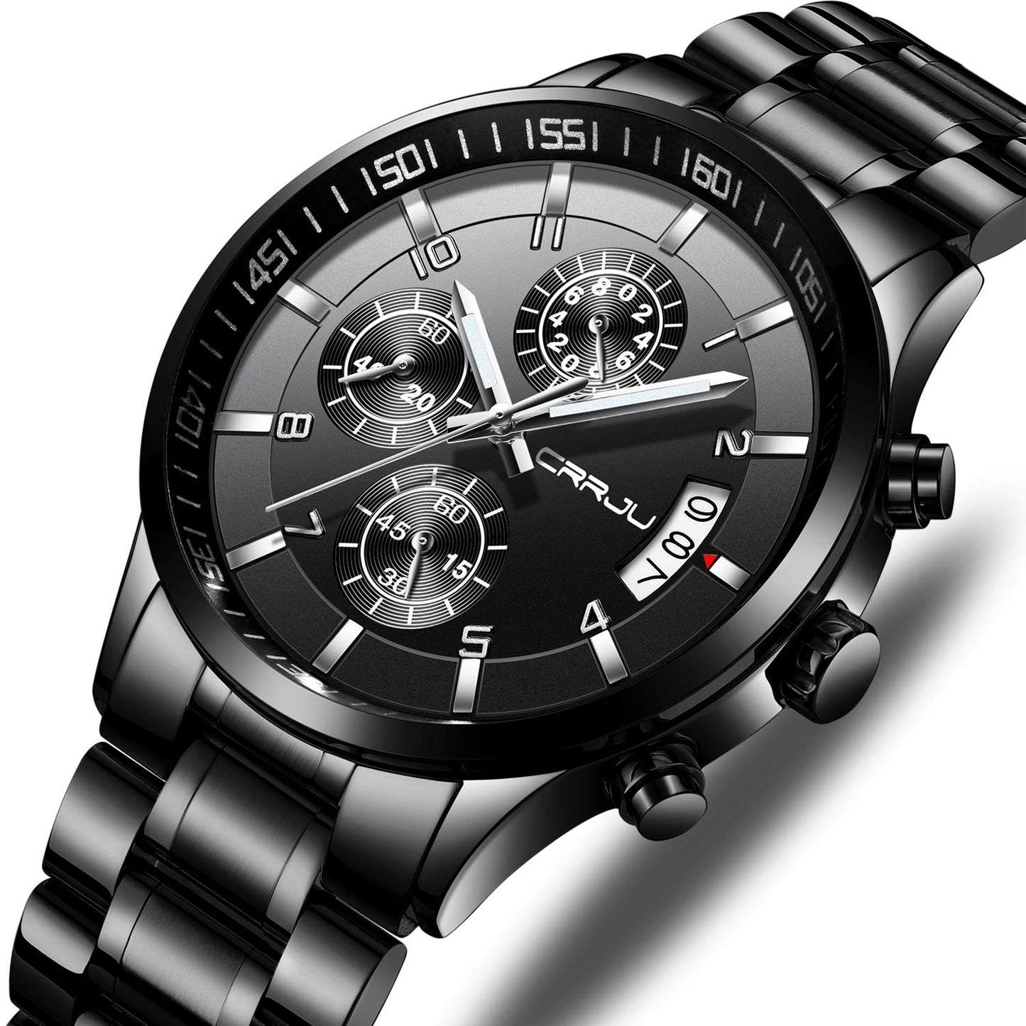 CRRJU Herren Uhr Business Edelstahl wasserdichte Chronographen mit Kalender Armbanduhr Edelstahlband Stoppuhr Analog Quarzuhr