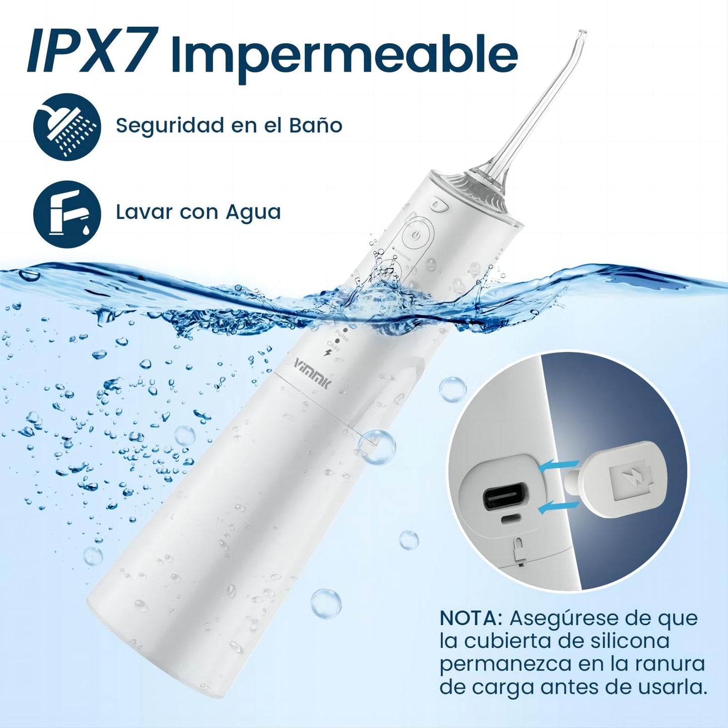 Munddusche Kabellos Elektrischer Zahnreiniger, Vimmk Zahndusche Water Flosser 5 Modi & 8 Düsen USB-C Wiederaufladbare Wasser Flosser IPX7 Wasserdicht, 300ML Wassertank Mund Reiniger(Schwarz)