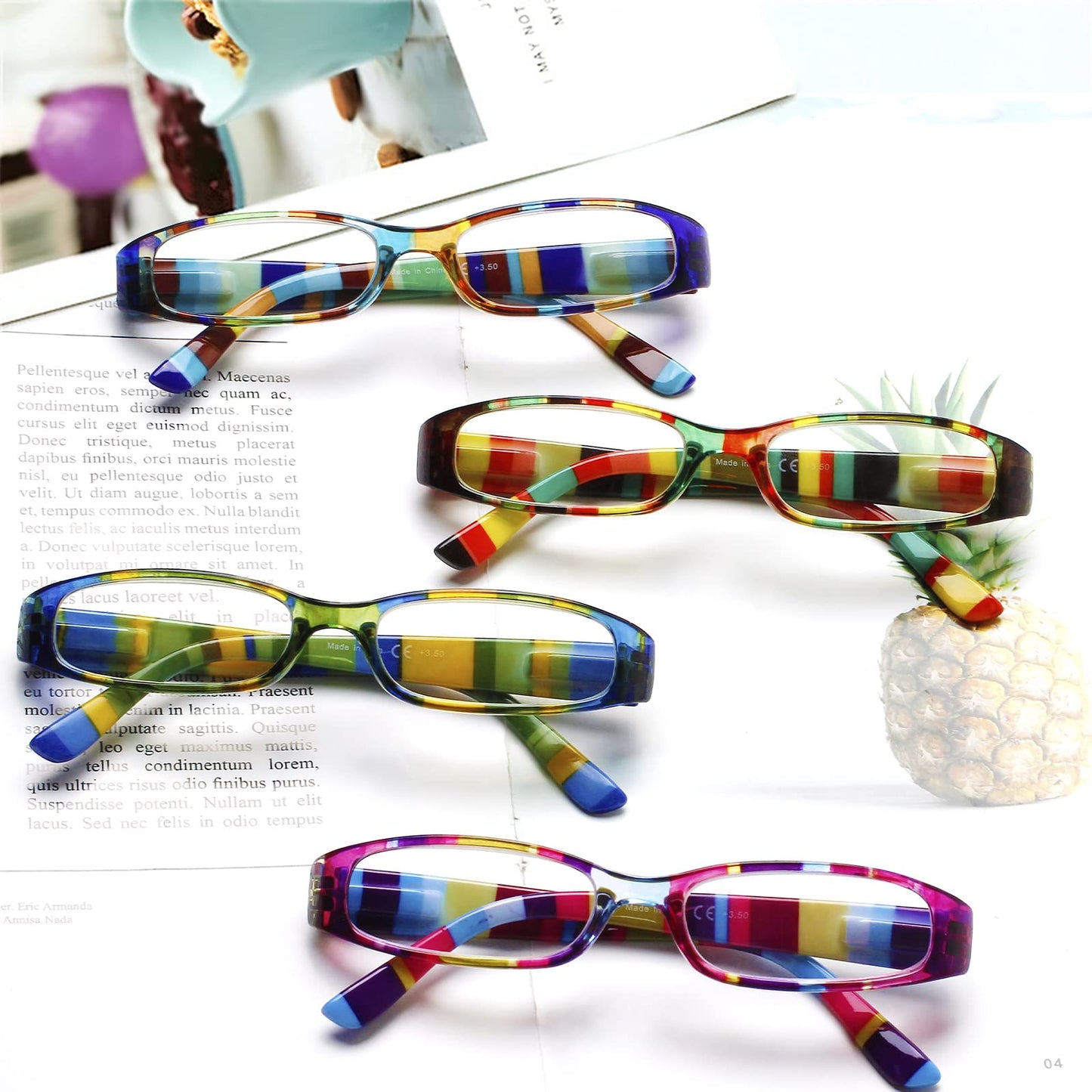 COJWIS 4 Pack Damen Lesebrille Mit Schönes Muster Brille Federscharnierleser für Frauen Reader (4 Farbe Mischen-2, 2.00, multiplier_x)
