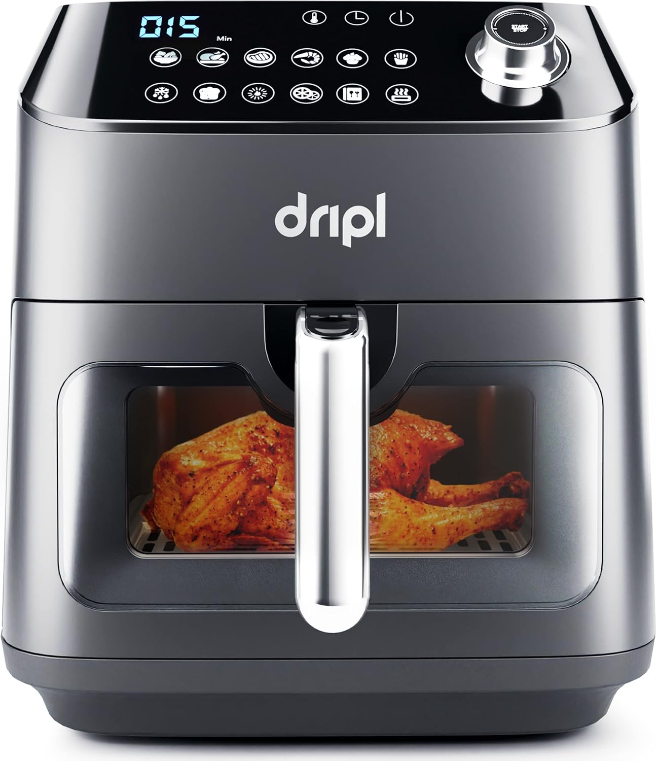 Dripl Heißluftfritteuse 5,7L, XXL Fritteuse mit LCD Touchscreen, AirFryer mit 12 Programmen, Kompakte Heissluftfriteuse mit Digitalem Display, Energieeinsparung, Vorheizen & Warmhalten, ohne Öl