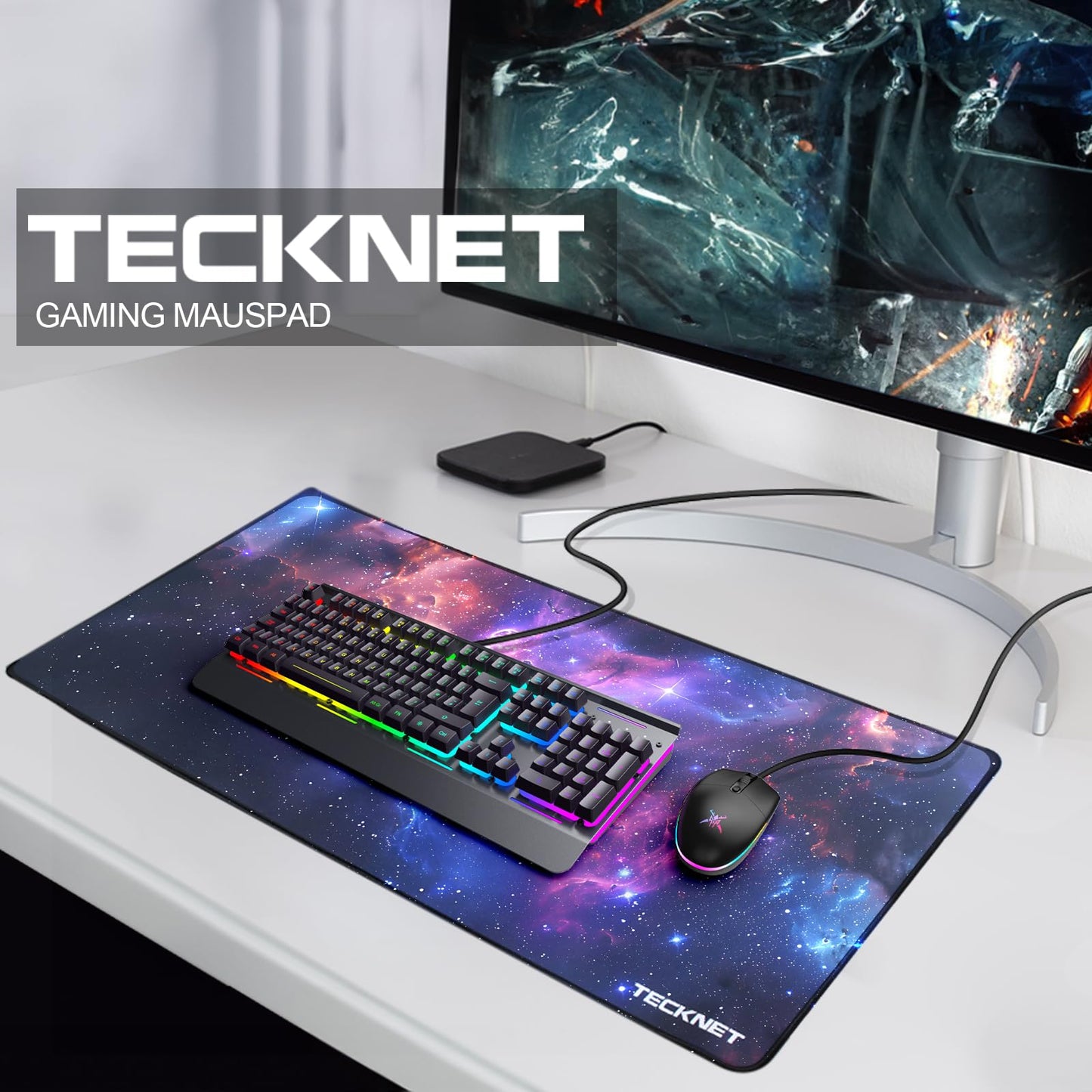 TECKNET Mauspad XXL Speed Gaming, 900x400 mm Schreibtischunterlage Schwarz, Gamer Mouse Pad, Wasserdicht mousepad, Spezielle Oberfläche Verbessert Präzision und Geschwindigkeit, rutschfeste Gummibasis