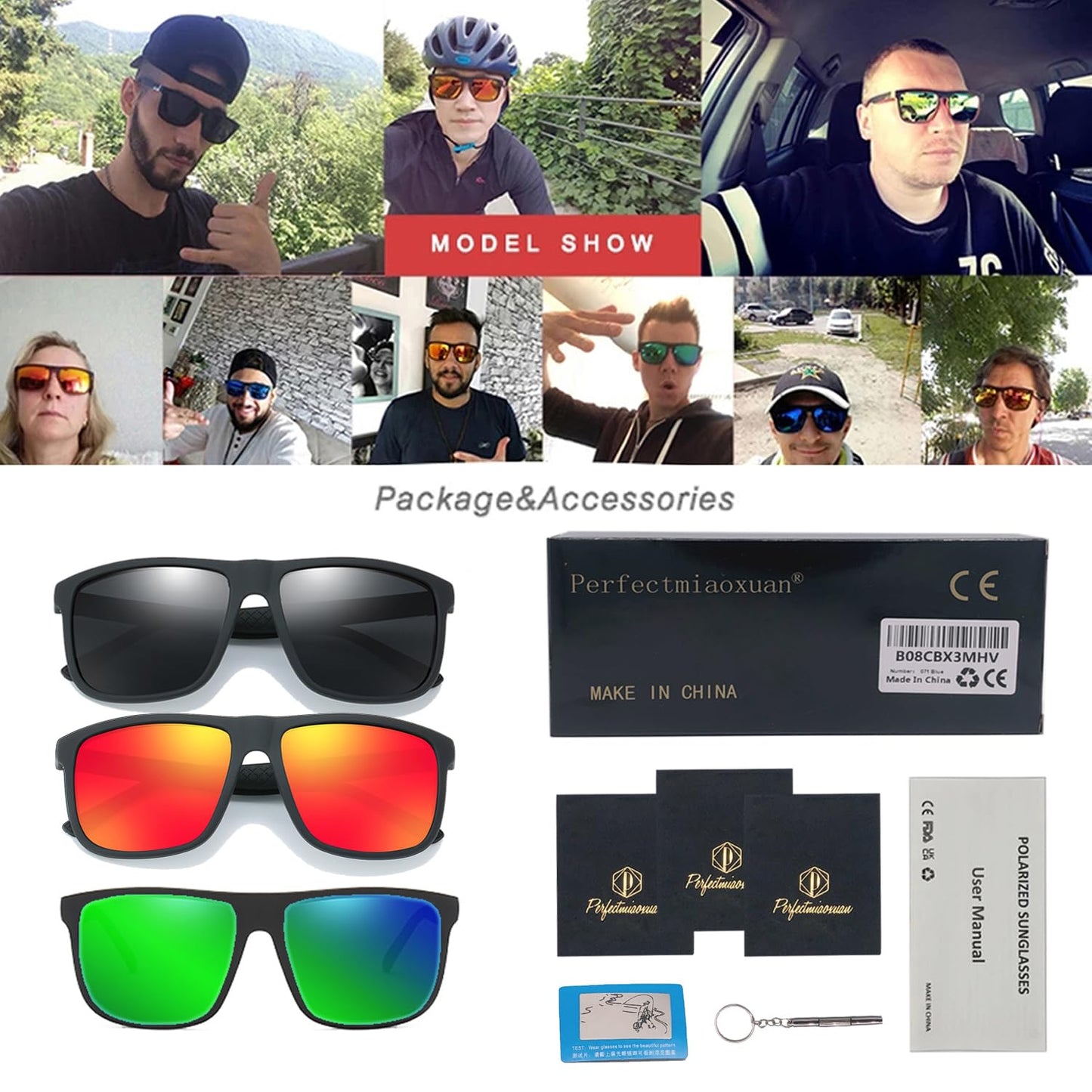 Perfectmiaoxuan Polarisierte Sonnenbrille Herren/Damen ; Vintage/Klassisch/Elegant Brillengestell; HD-Pilotobjektive; Golf/Fahren/Angeln/Reisebrille/Outdoor-Sportarten Mode Sonnenbrille