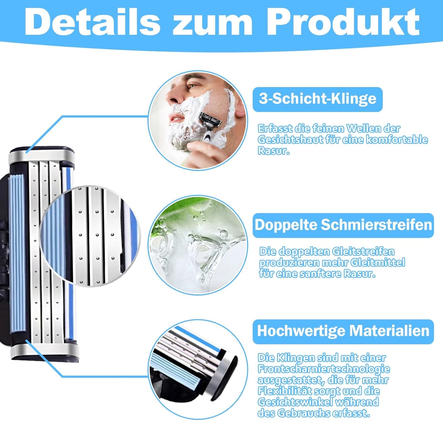24 Stück Ma ch3 Rasierklingen, Ersatzklingen für Nassrasierer Herren, Mach-3 Klingen Nachfüllungen Rasierklinge, Rasierklingen Rasierhobel, Für Bart, Beinhaare, Körperhaaren