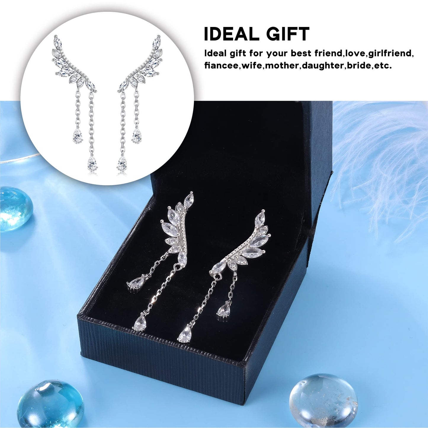 JeweBella 925 Sterling Silver Angel Earrings