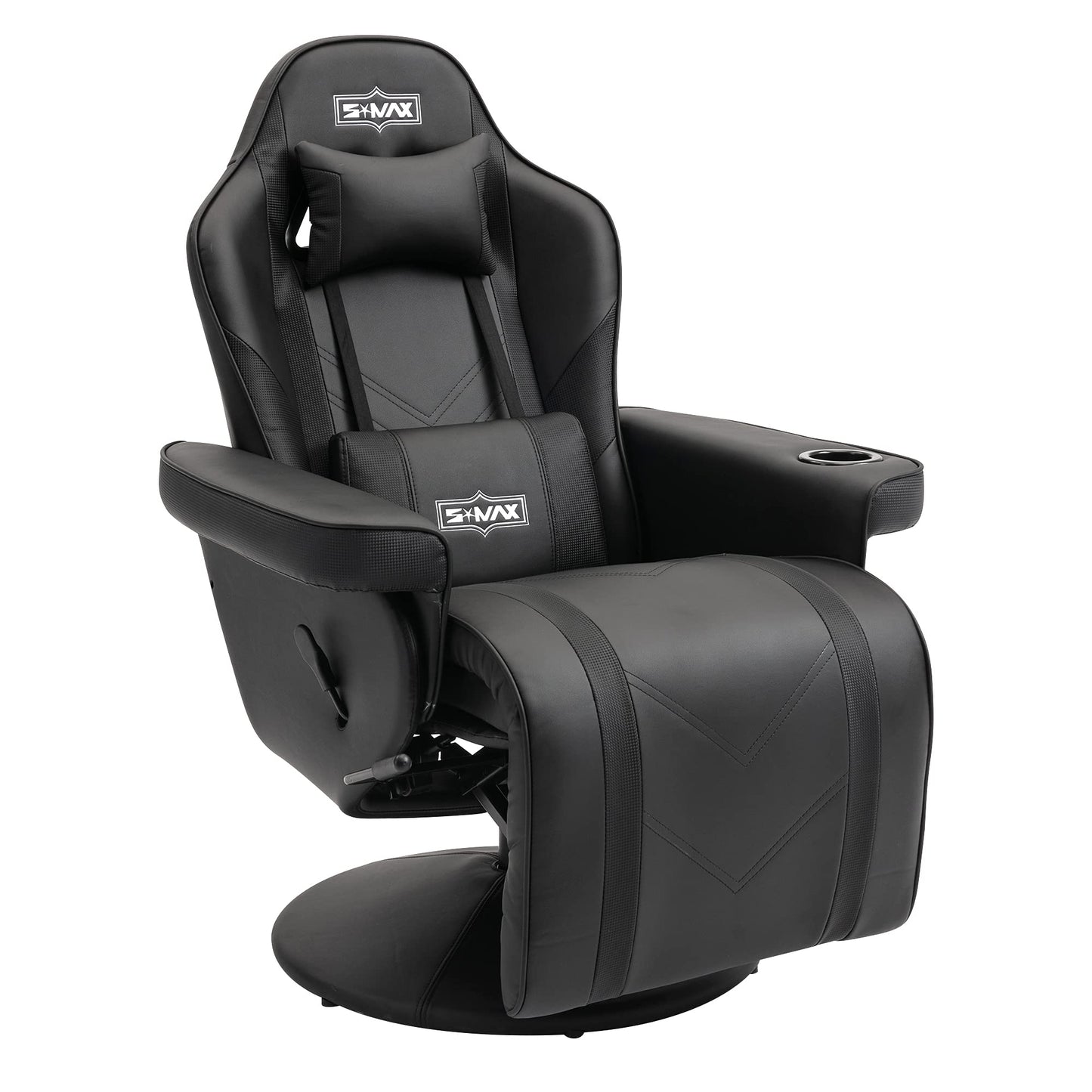 S*MAX Gaming Stuhl mit Fußstütze Gaming Sessel hoher Rückenlehne mit Verstellbarer Rückenlehne Becherhalter Seitentasche Gaming Stühle für Erwachsene Schwarz