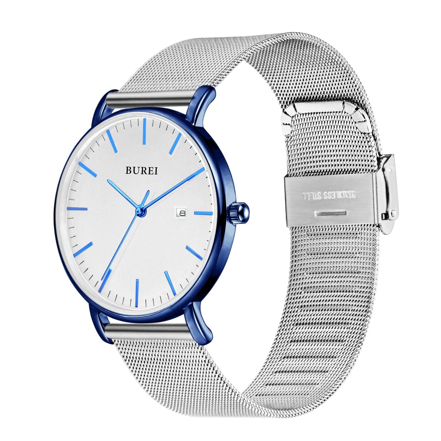 BUREI Ultra Dünne Uhren Herren Schwarze Analoges Datum Armbanduhr Herren mit Japanisches Quarzwerk, Geschenke für Männer
