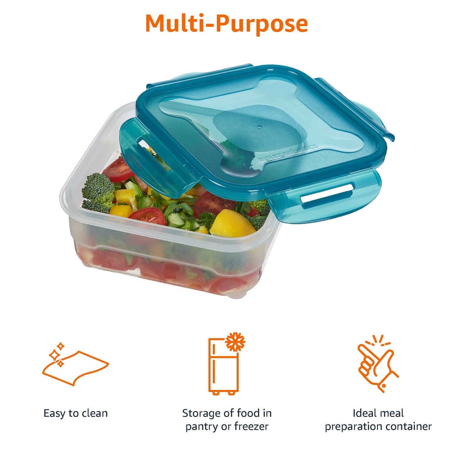 Amazon Basics Gefrierbehälter im Set, mit Deckel, luftdicht, auslaufsicher, stapelbar, für Kühlschrank/Gefriertruhe, BPA-frei, Kunststoff, mikrowellen- und spülmaschinenfest, 6 Stück 1er-Pack, farblos